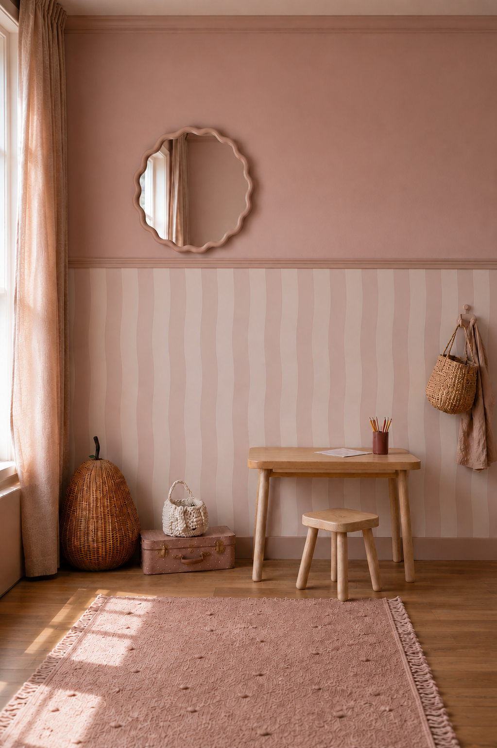 Behang Wavy Stripes - old rose