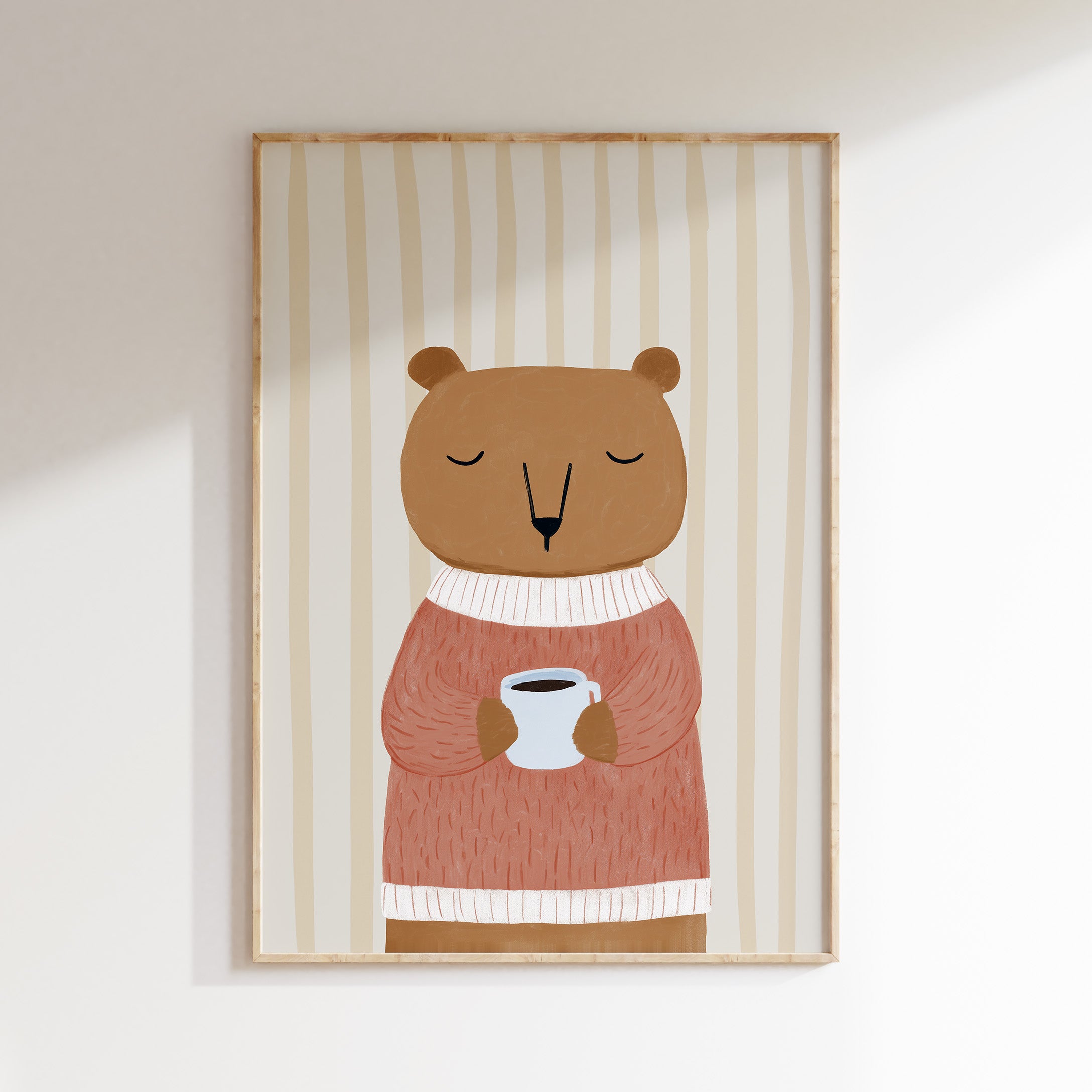 Children's room print - Bear with mug of coffee