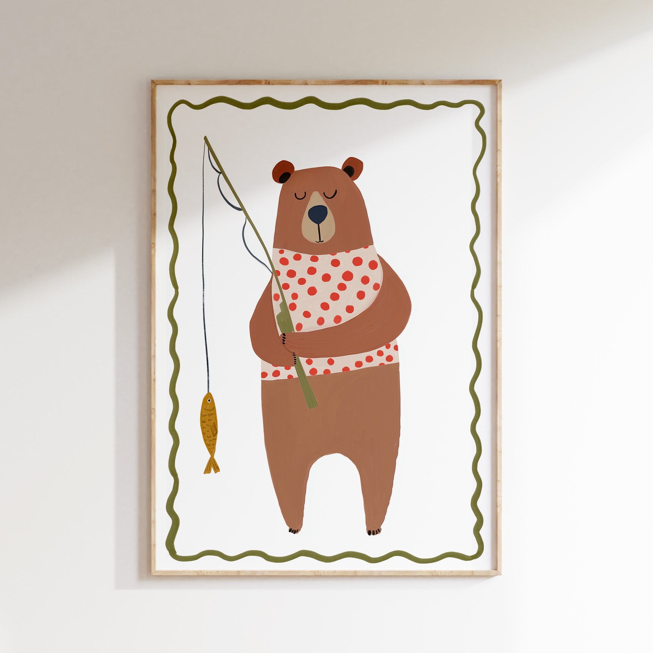 Children's room print - Bear with fishing rod