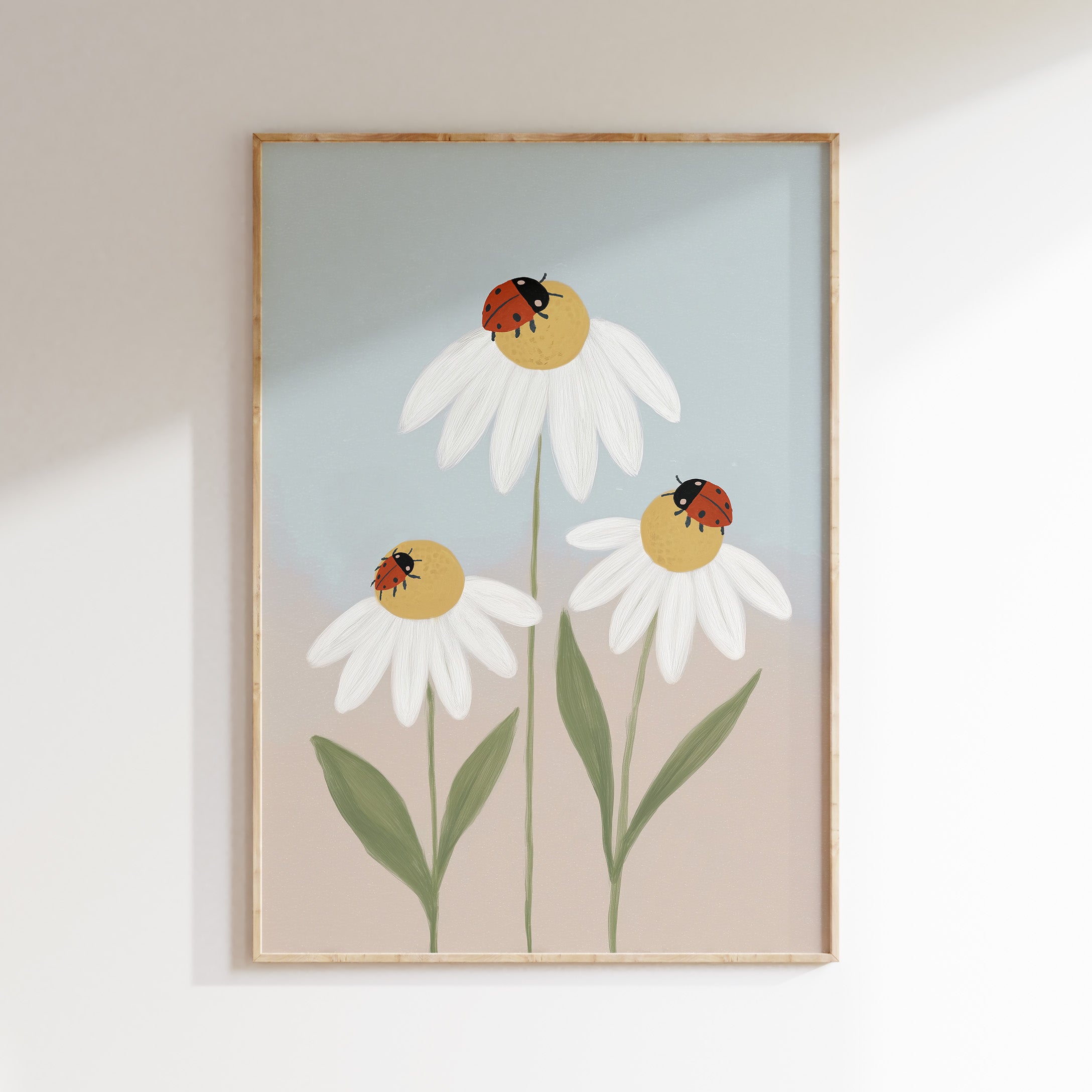 Kinderkamer print - Lieveheersbeestjes en madeliefjes
