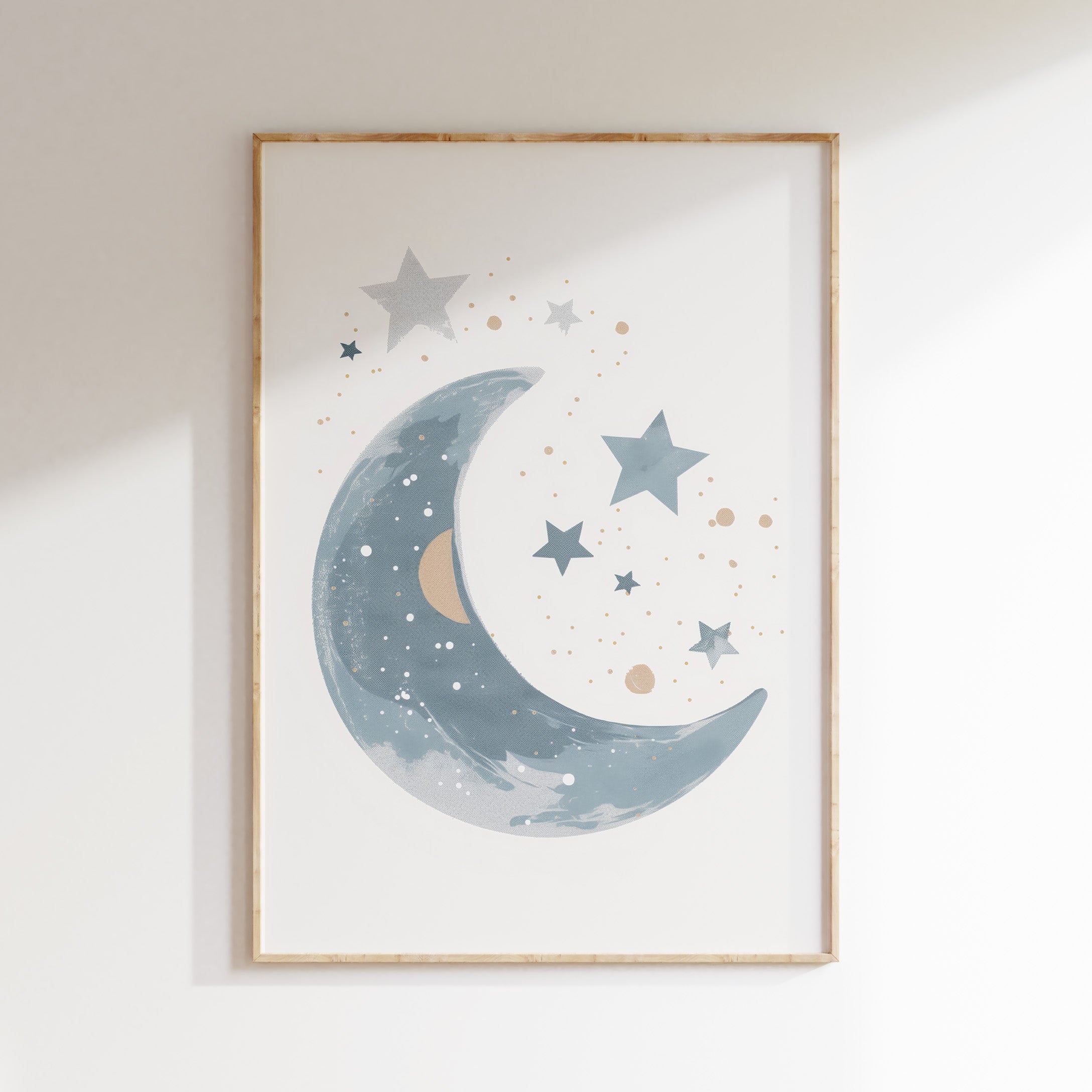 Children's room print - Moon and Stars blue