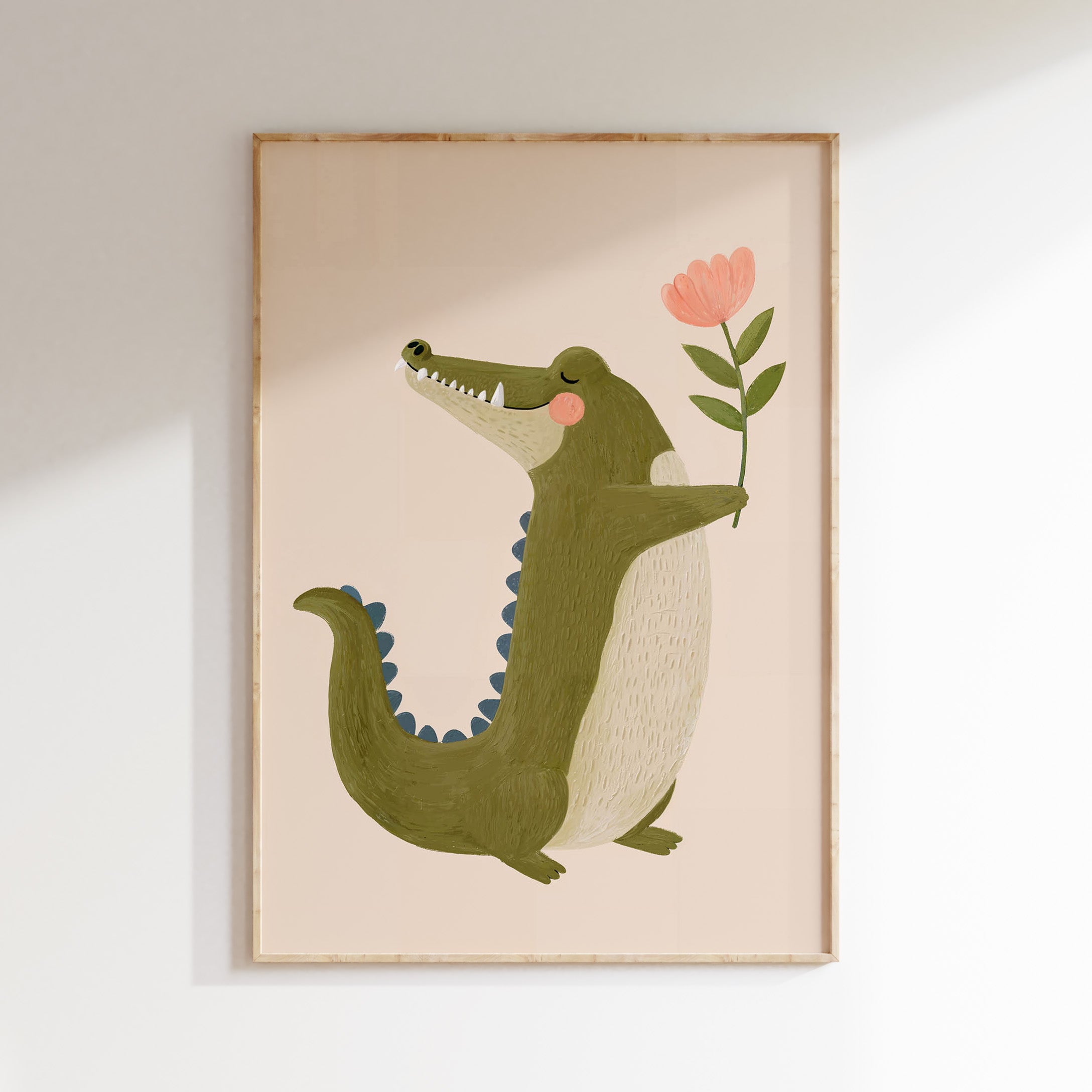 Children's room print - Friendly Crocodile with Flower