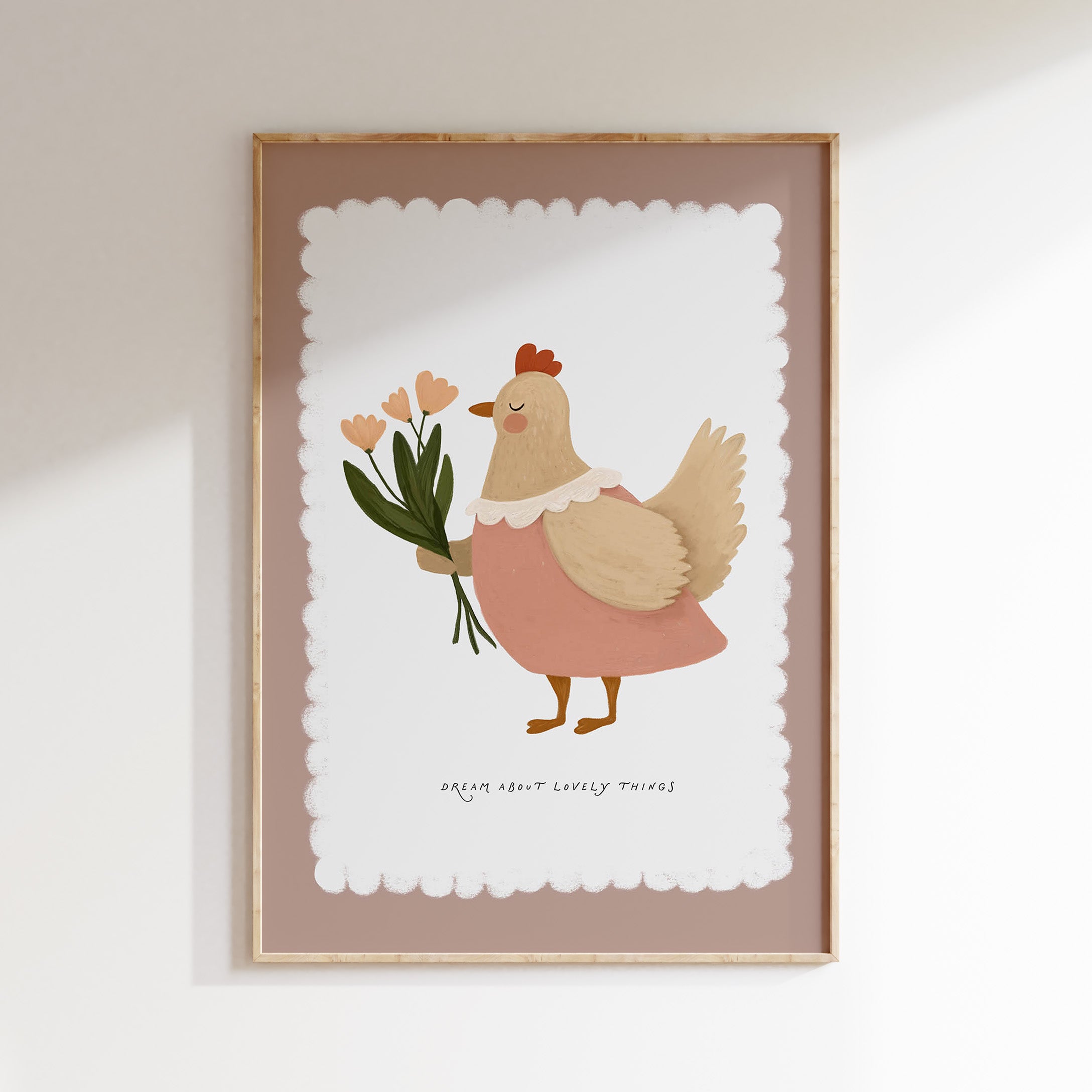 Children's room print - Retro chicken with flowers