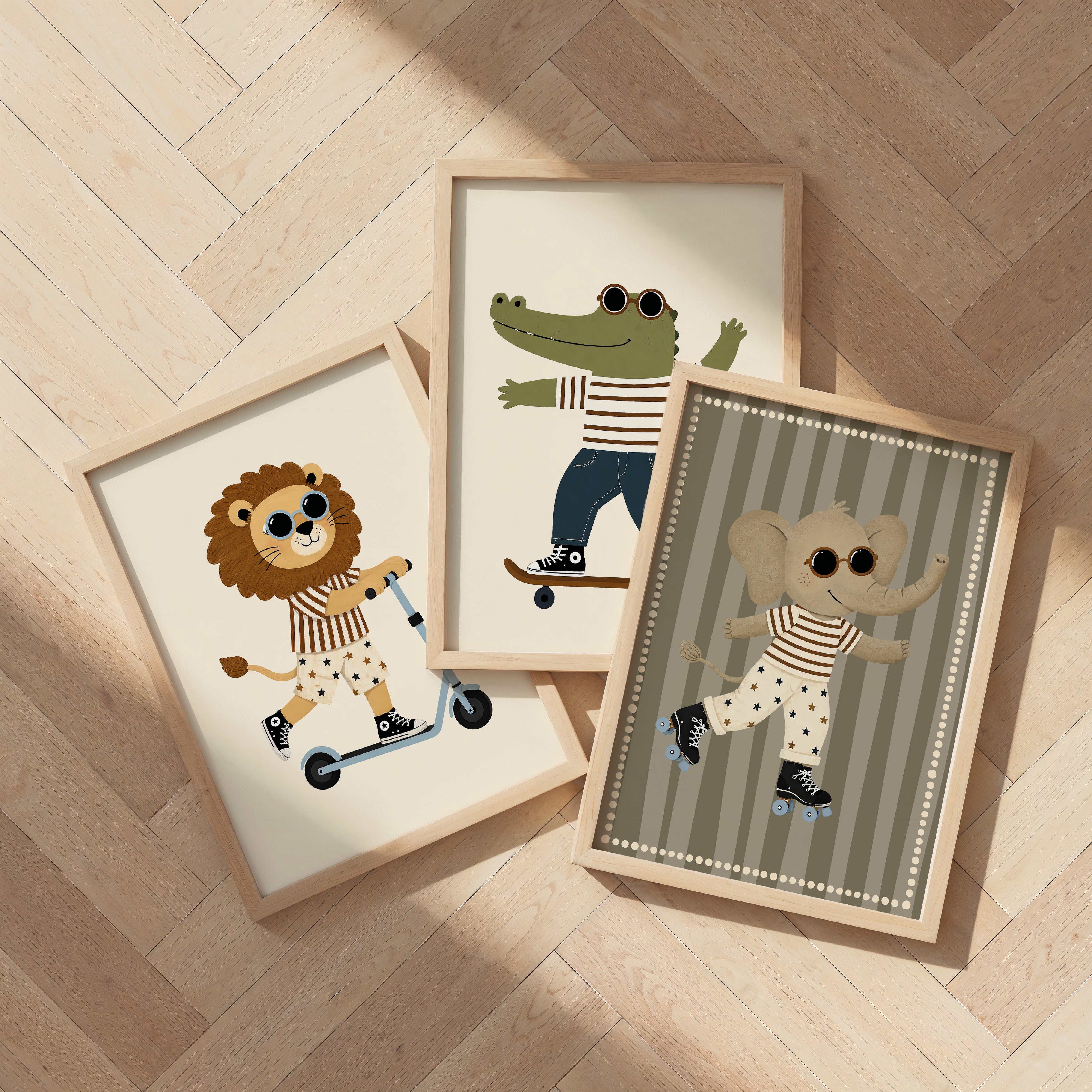 Children's room print - Cool lion on scooter