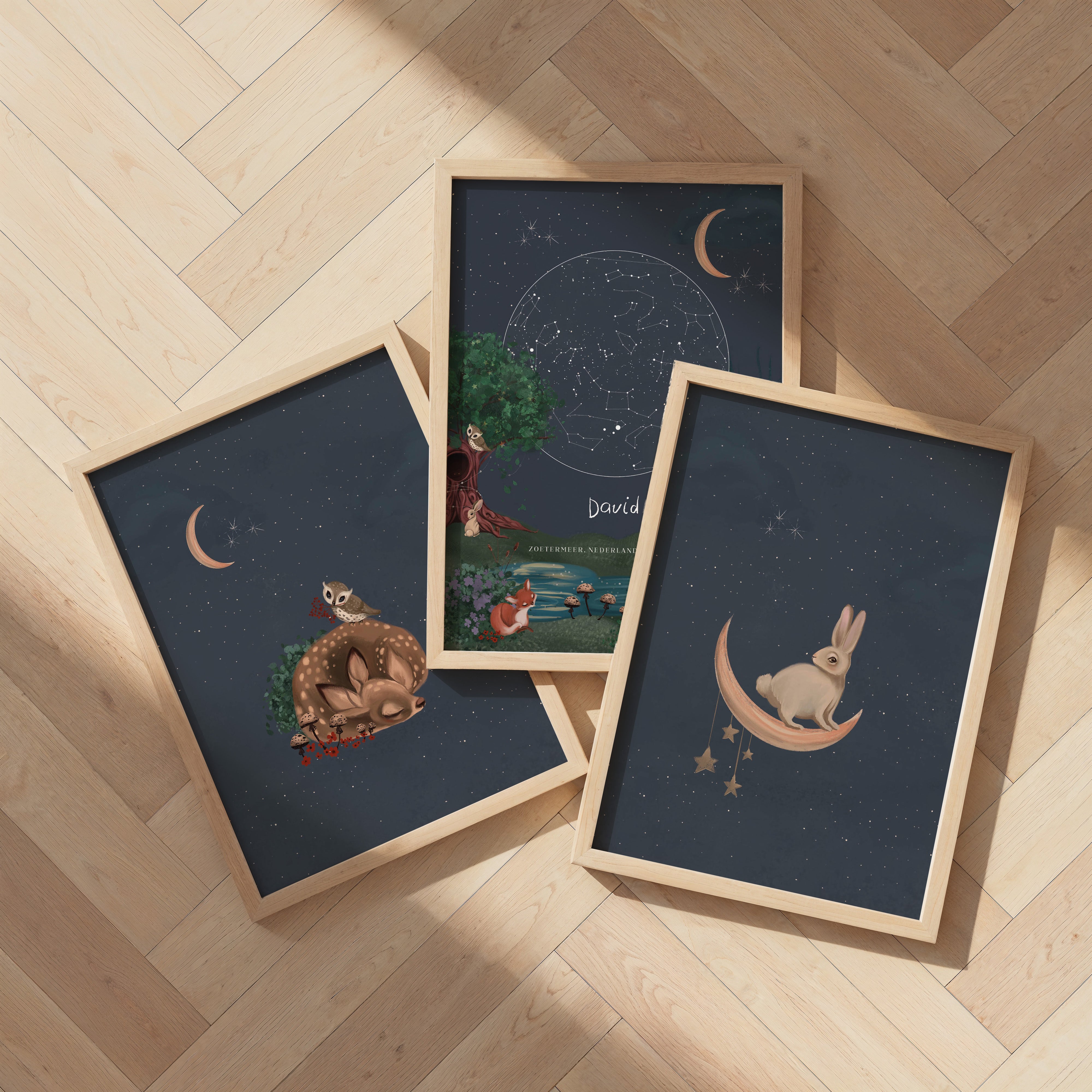 Sterrenhemel poster Enchanted Forest - donkerblauw