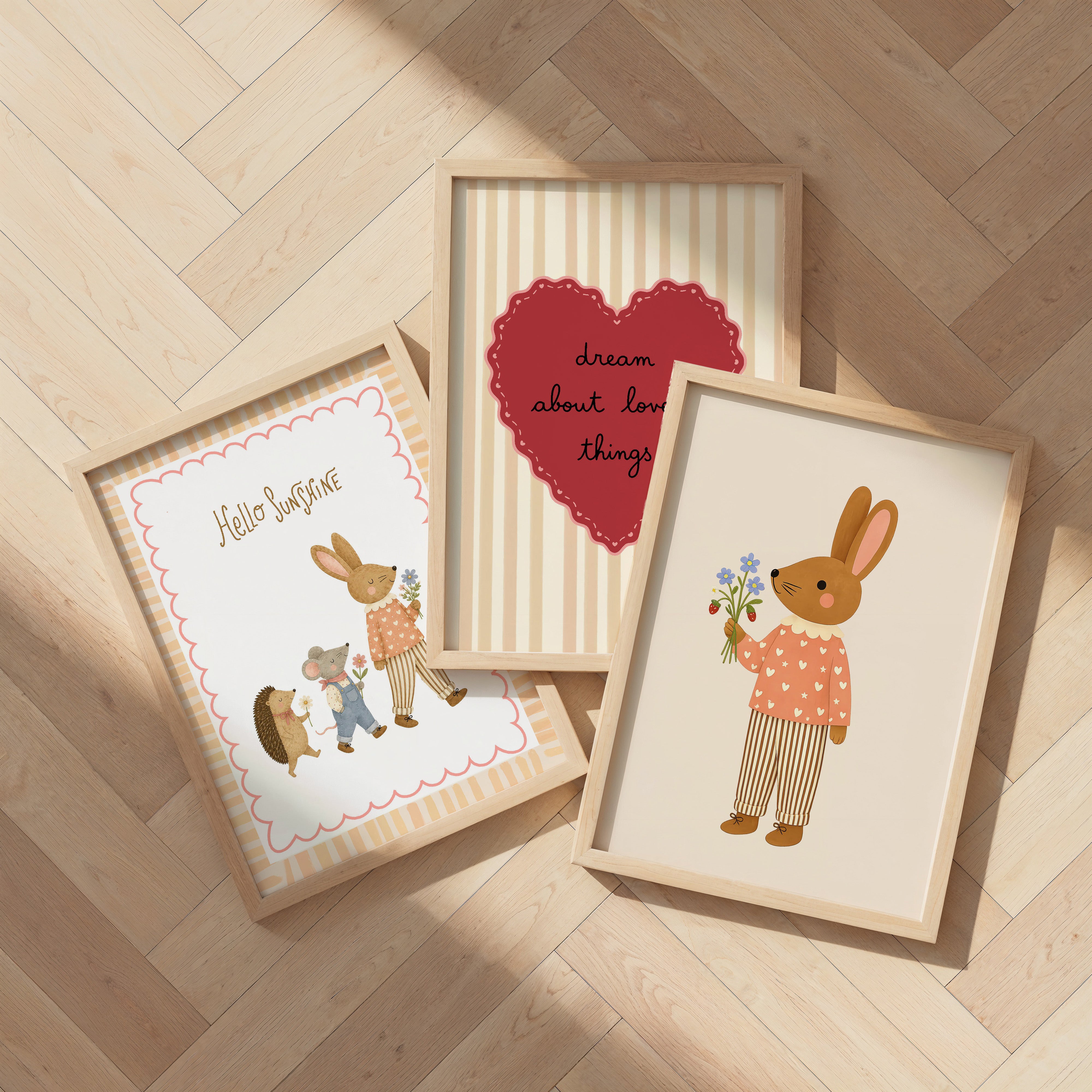Kinderkamer poster - Lief konijn met bloemen