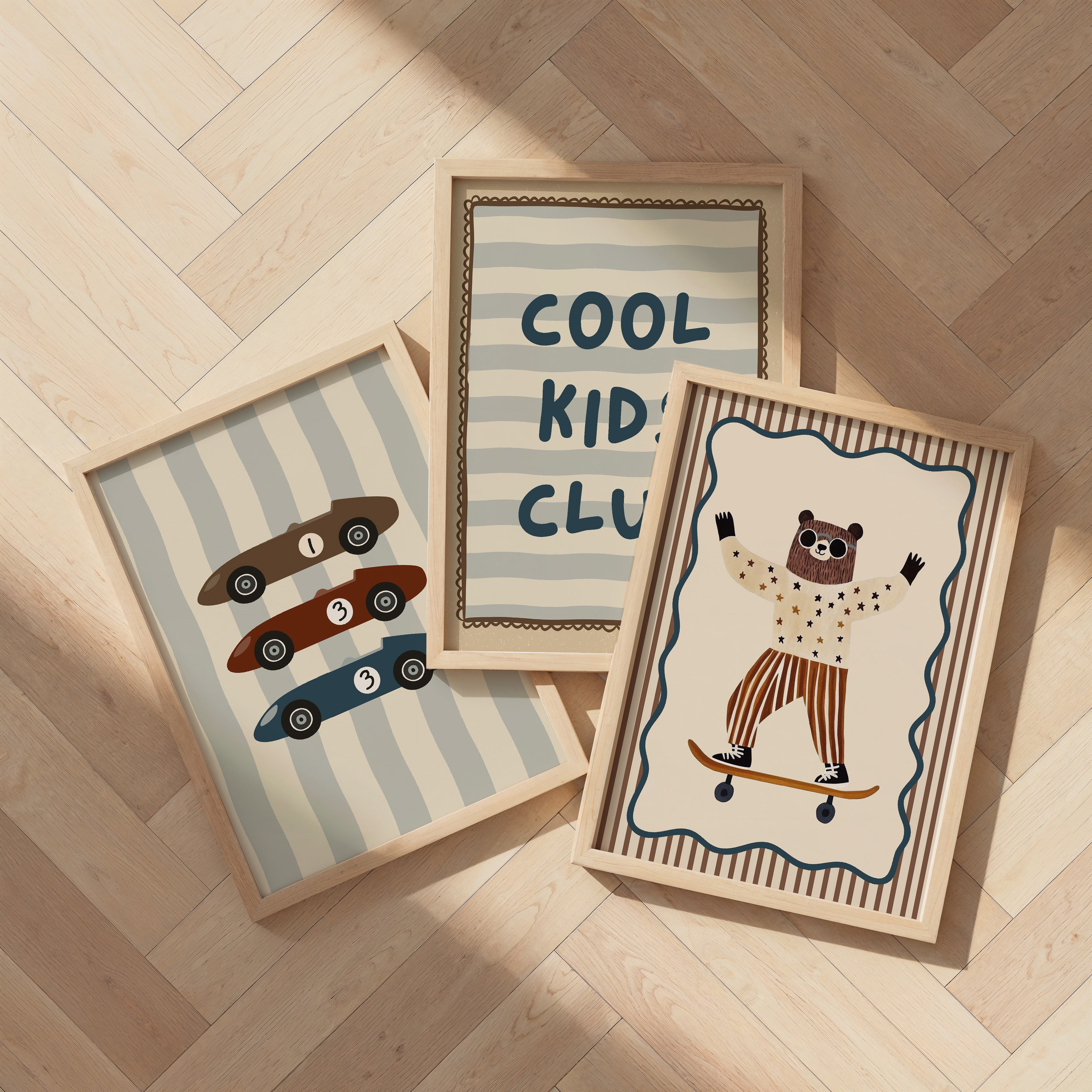 Kinderkamer print - Retro Race Auto's | gestreept