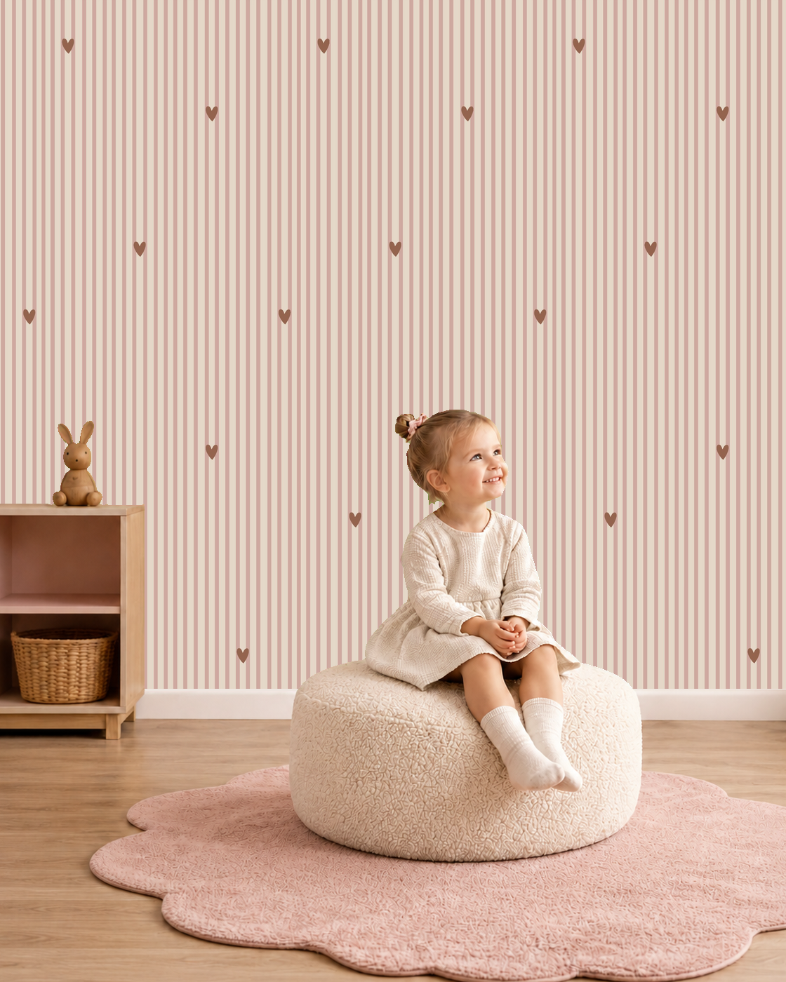 Behang Striped Hearts - powder blush