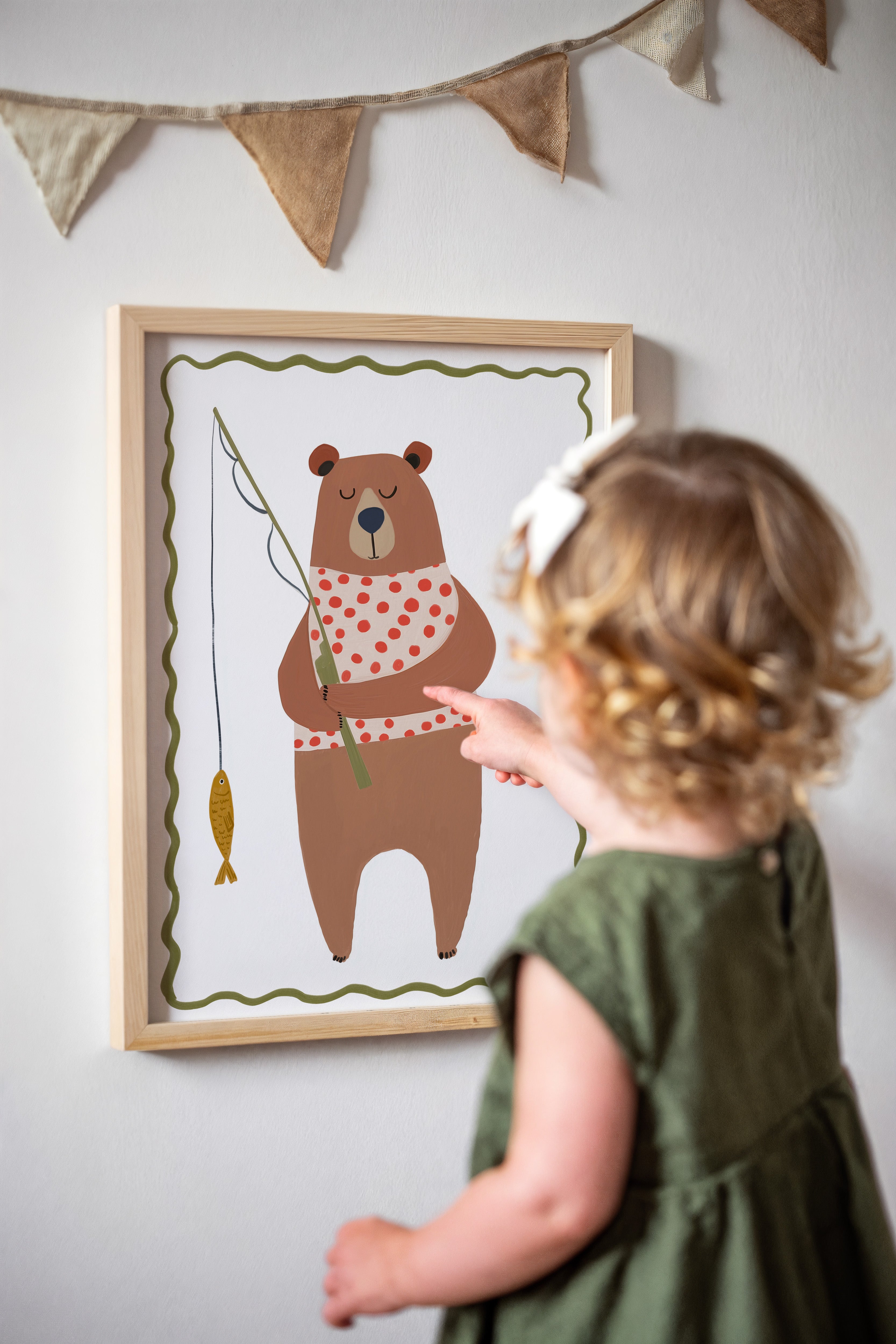 Children's room print - Bear with fishing rod