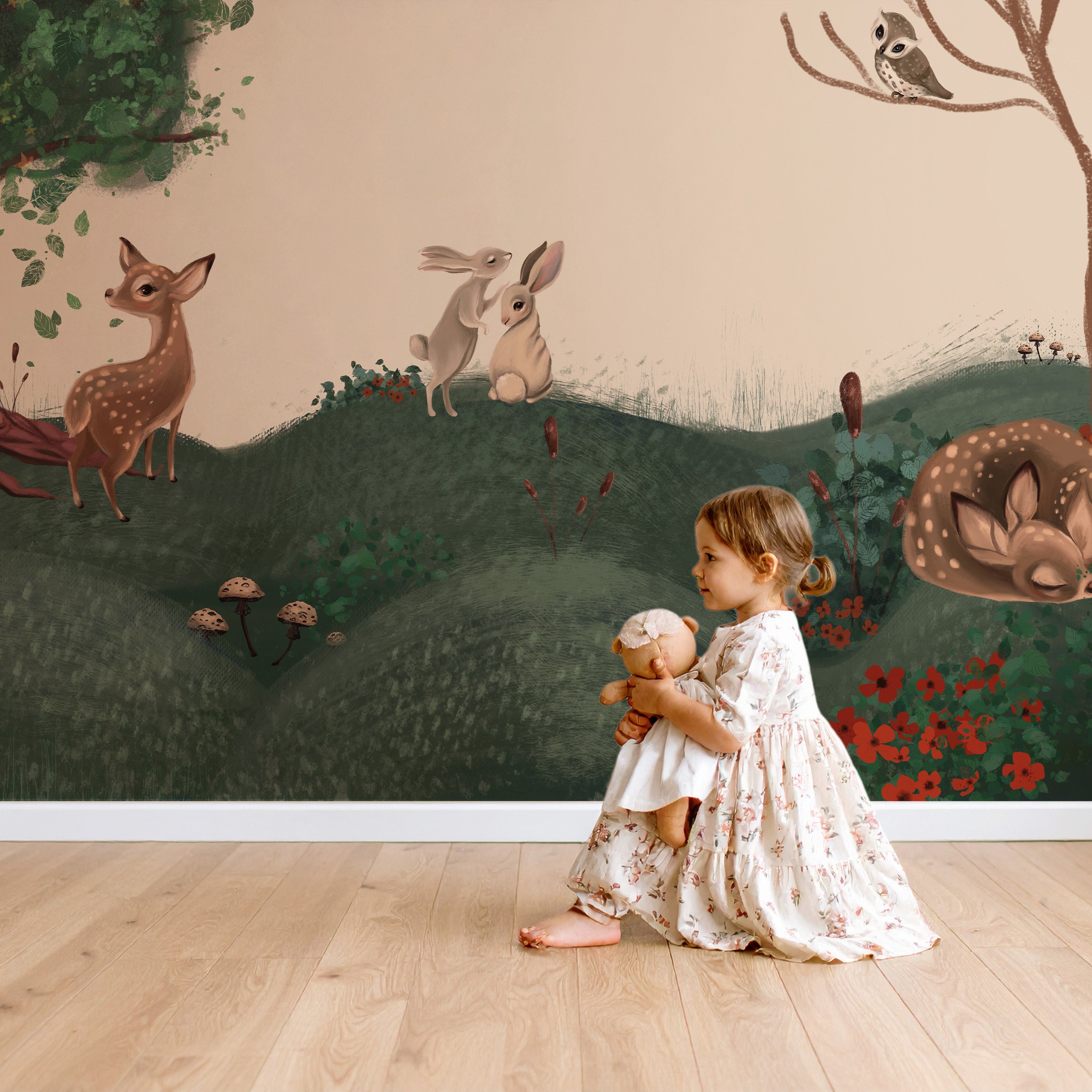 Collage behang Enchanted Forest - beige