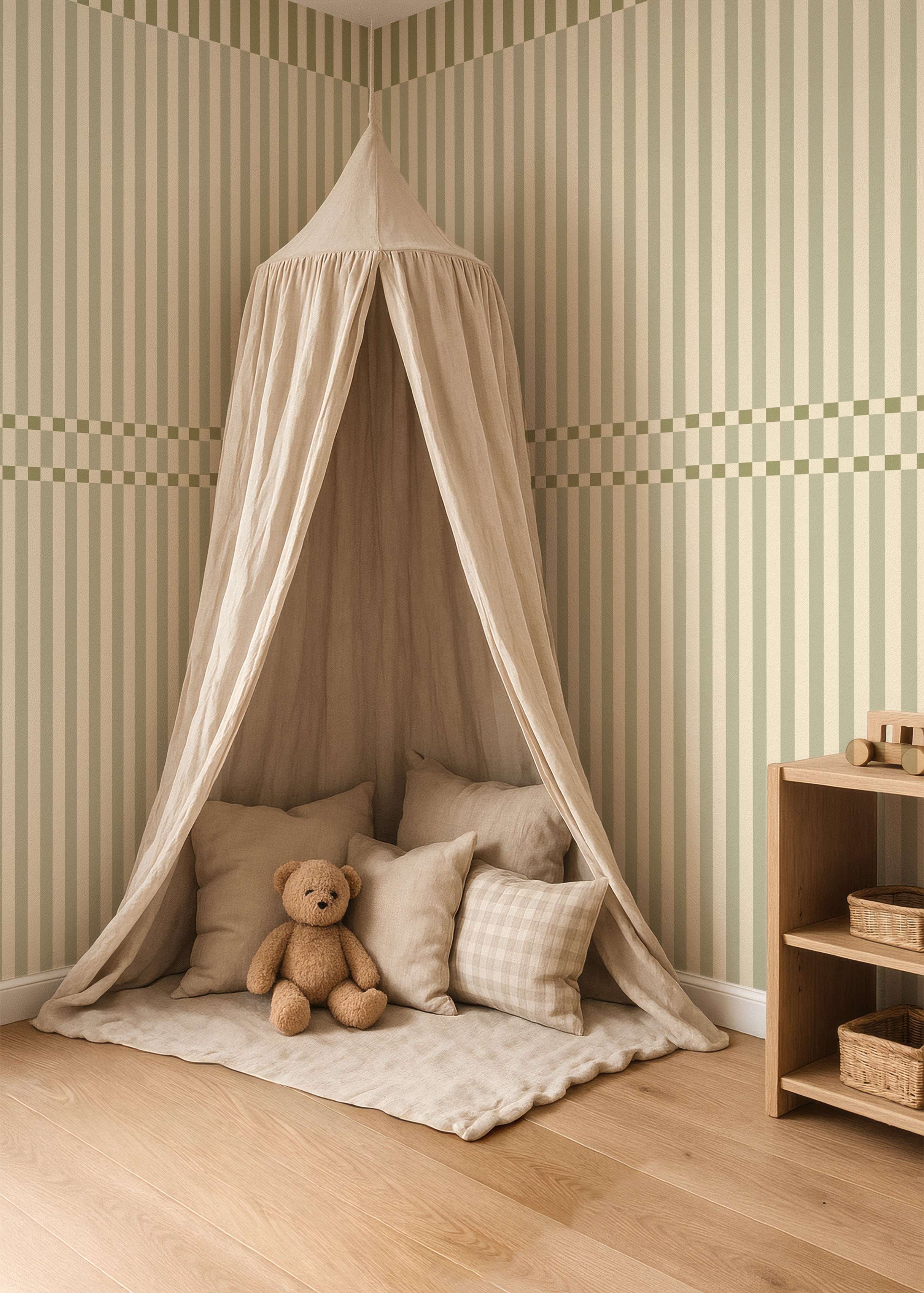 Behang Checkered Stripes - sage