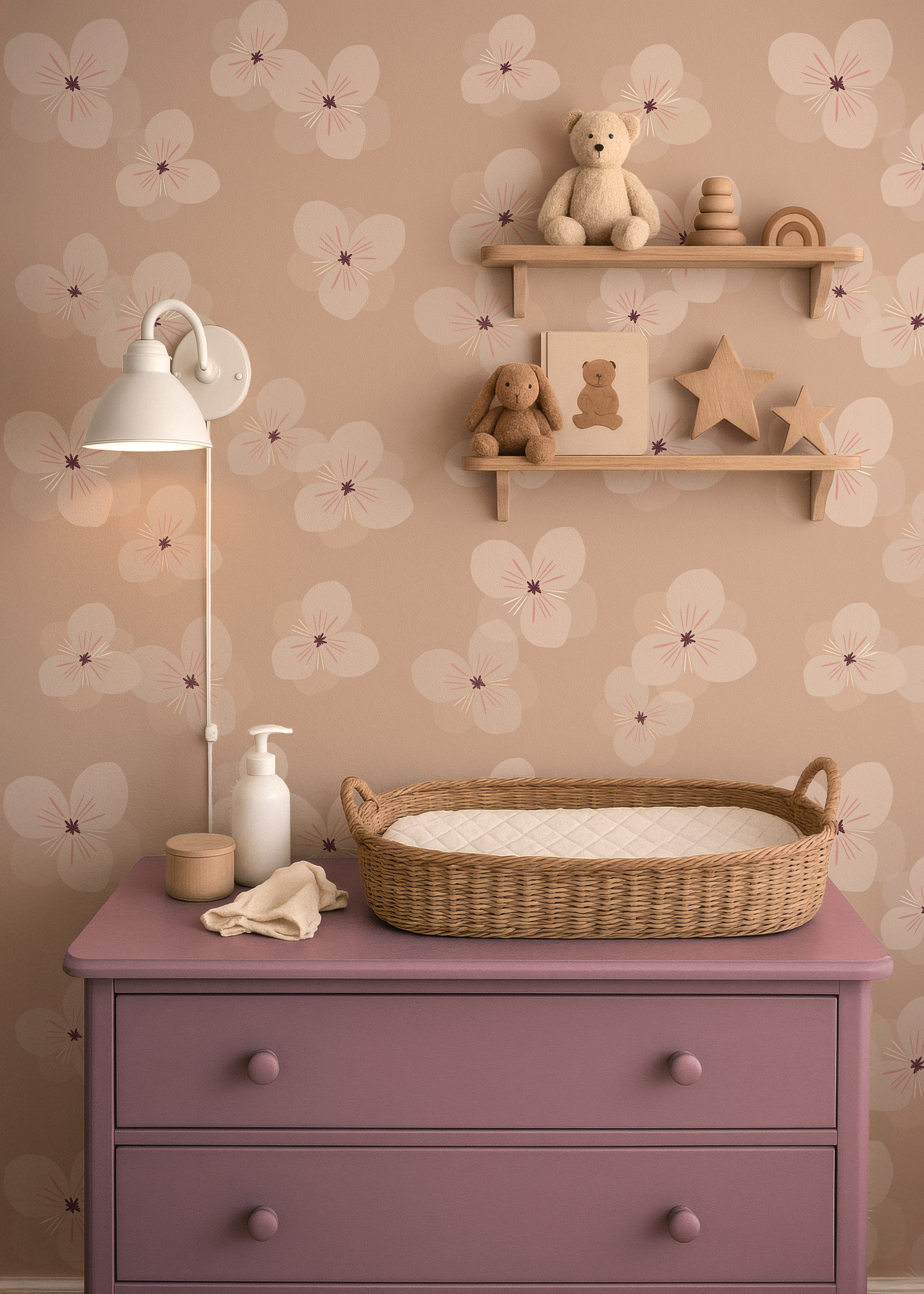 Behang Soft Bloom - warm beige