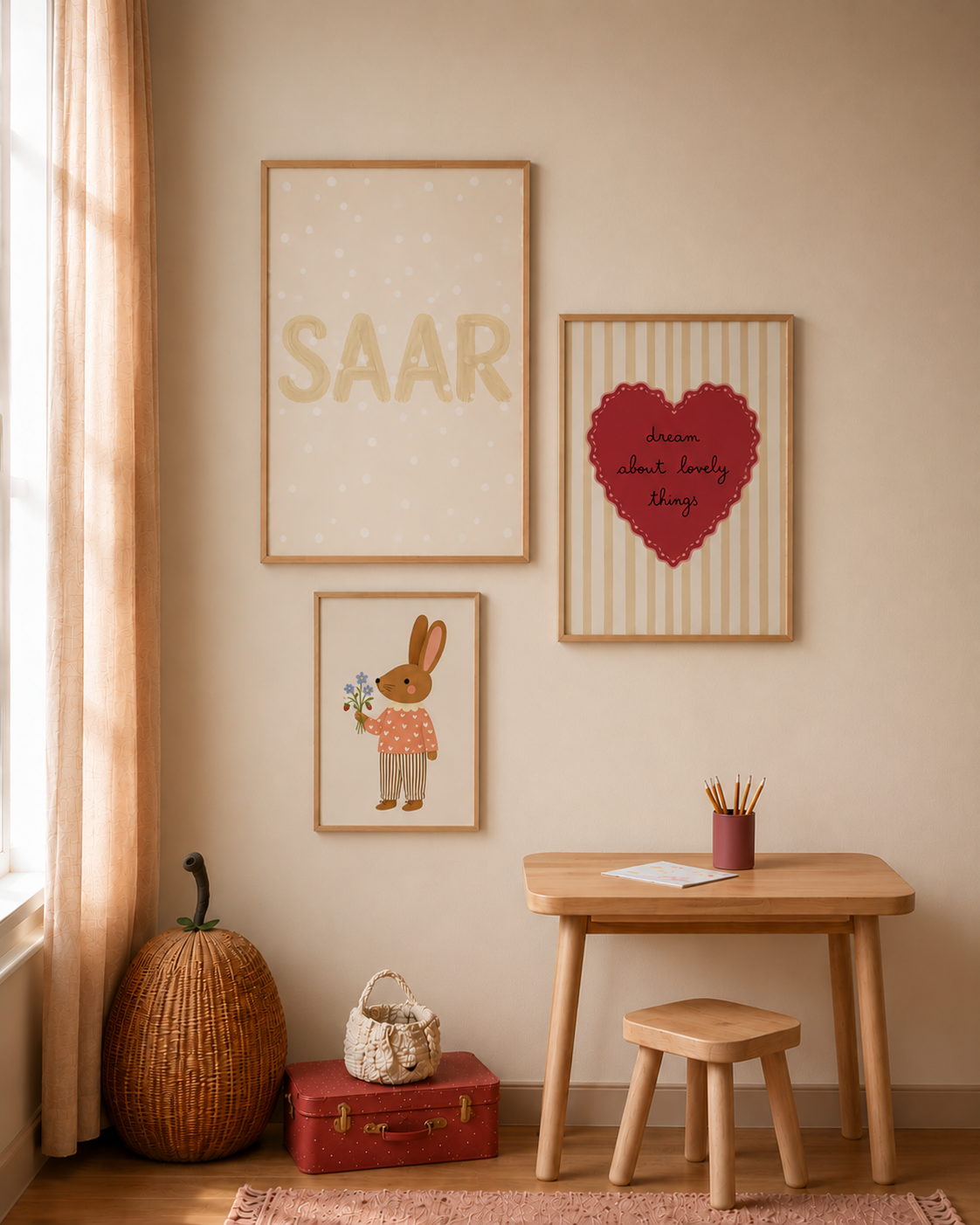 Kinderkamer poster - Lief konijn met bloemen