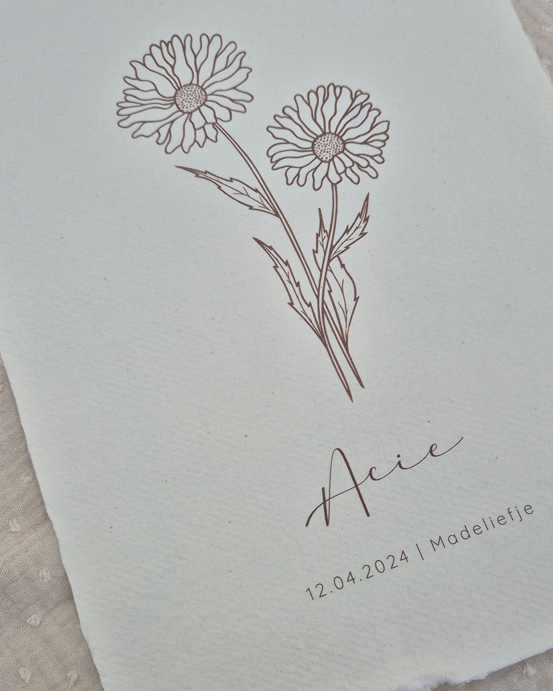 Een poster van het geboorteboem madeliefje voor de maand april