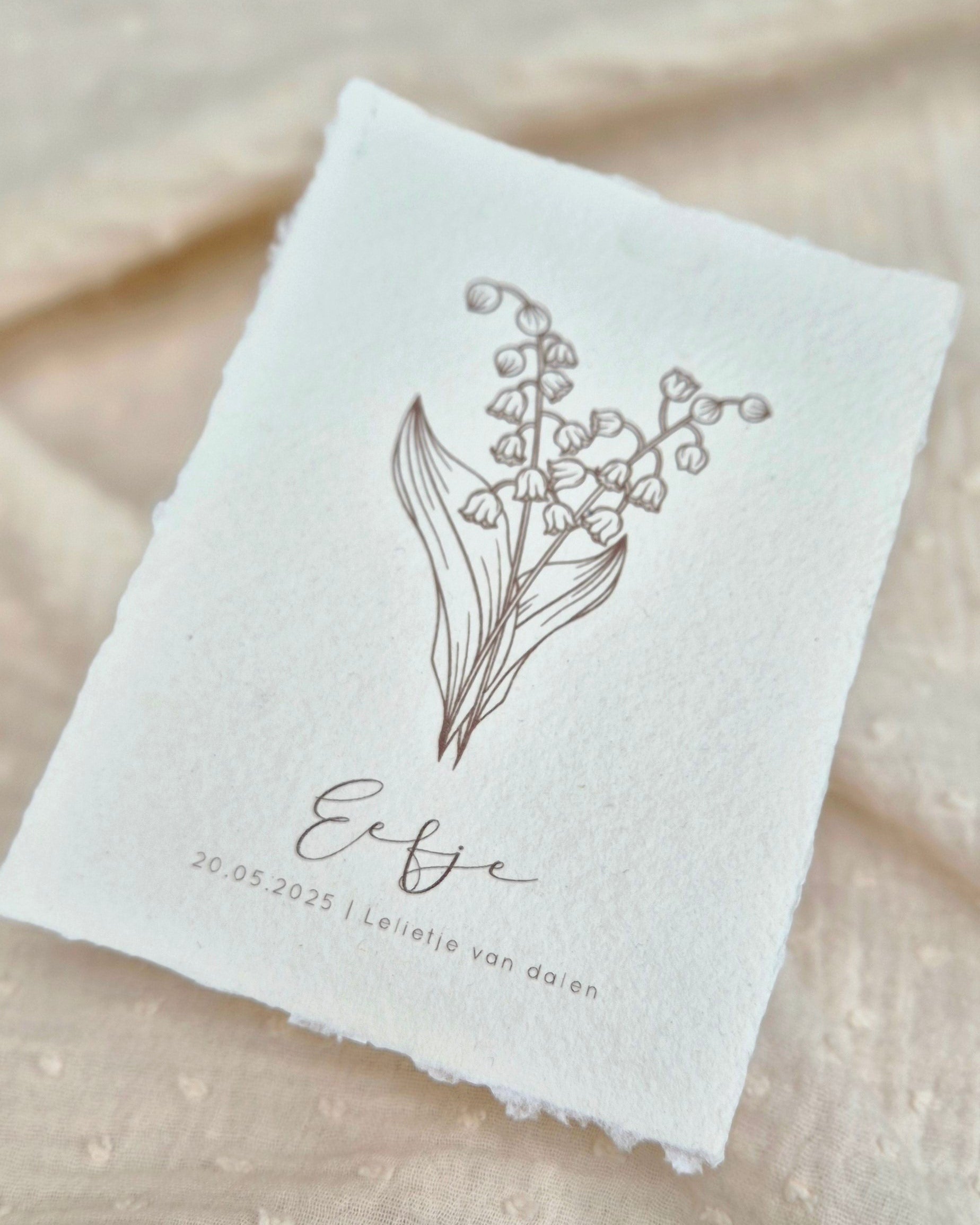 Handgemaakte geboortebloem poster, maand mei lelietje van dalen