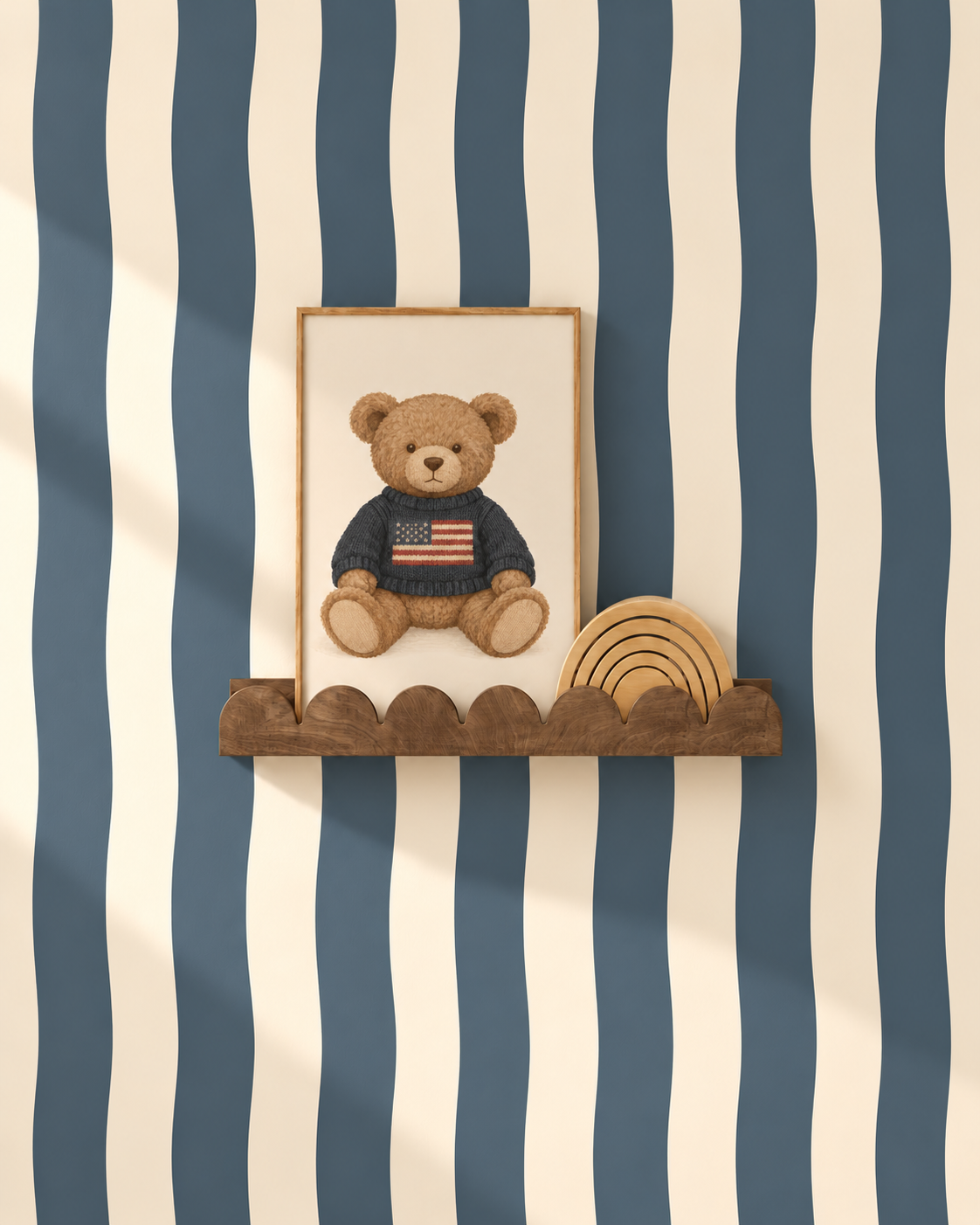Behang Wavy Stripes - navy