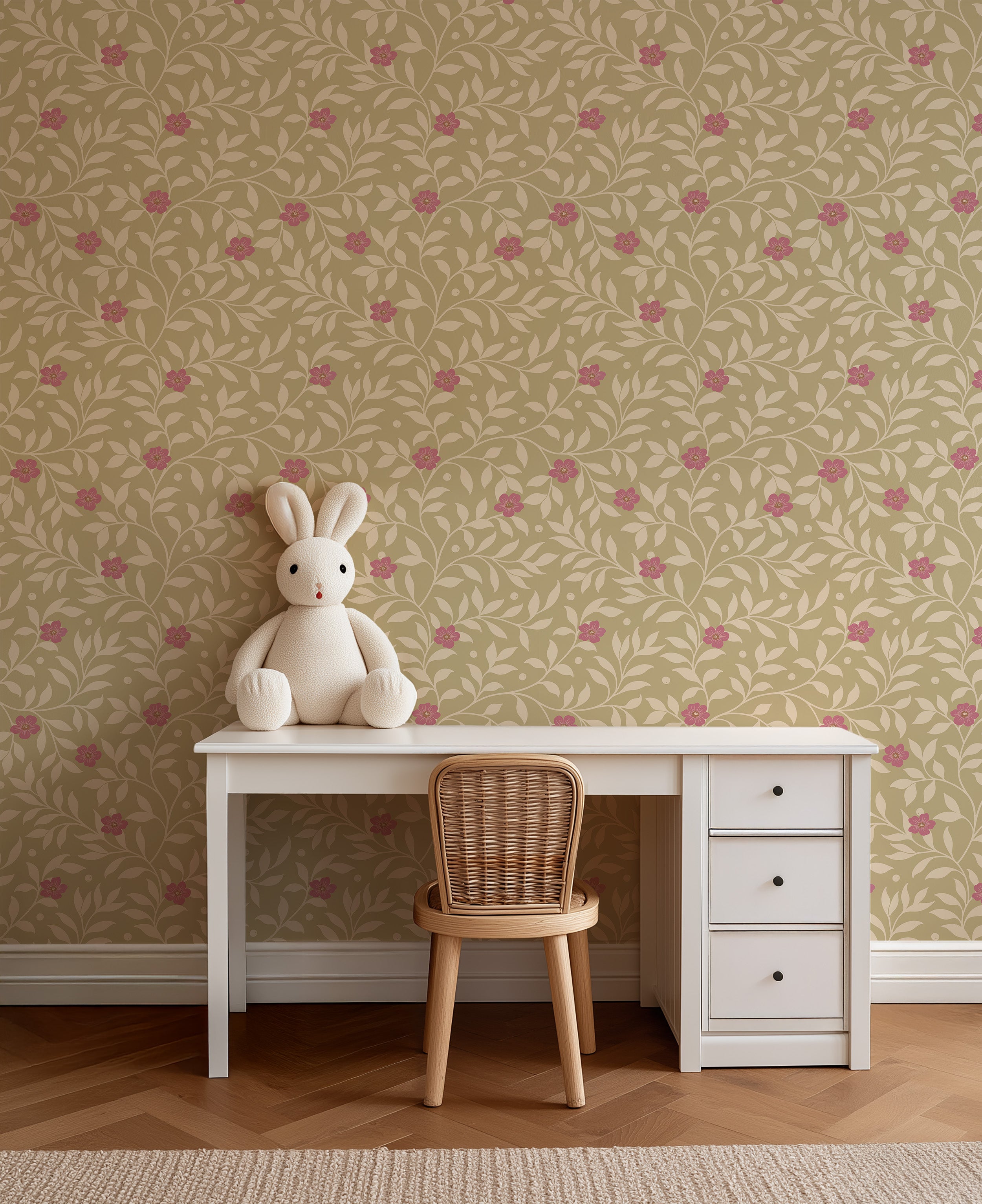 Wallpaper Tiny Blossom - olive