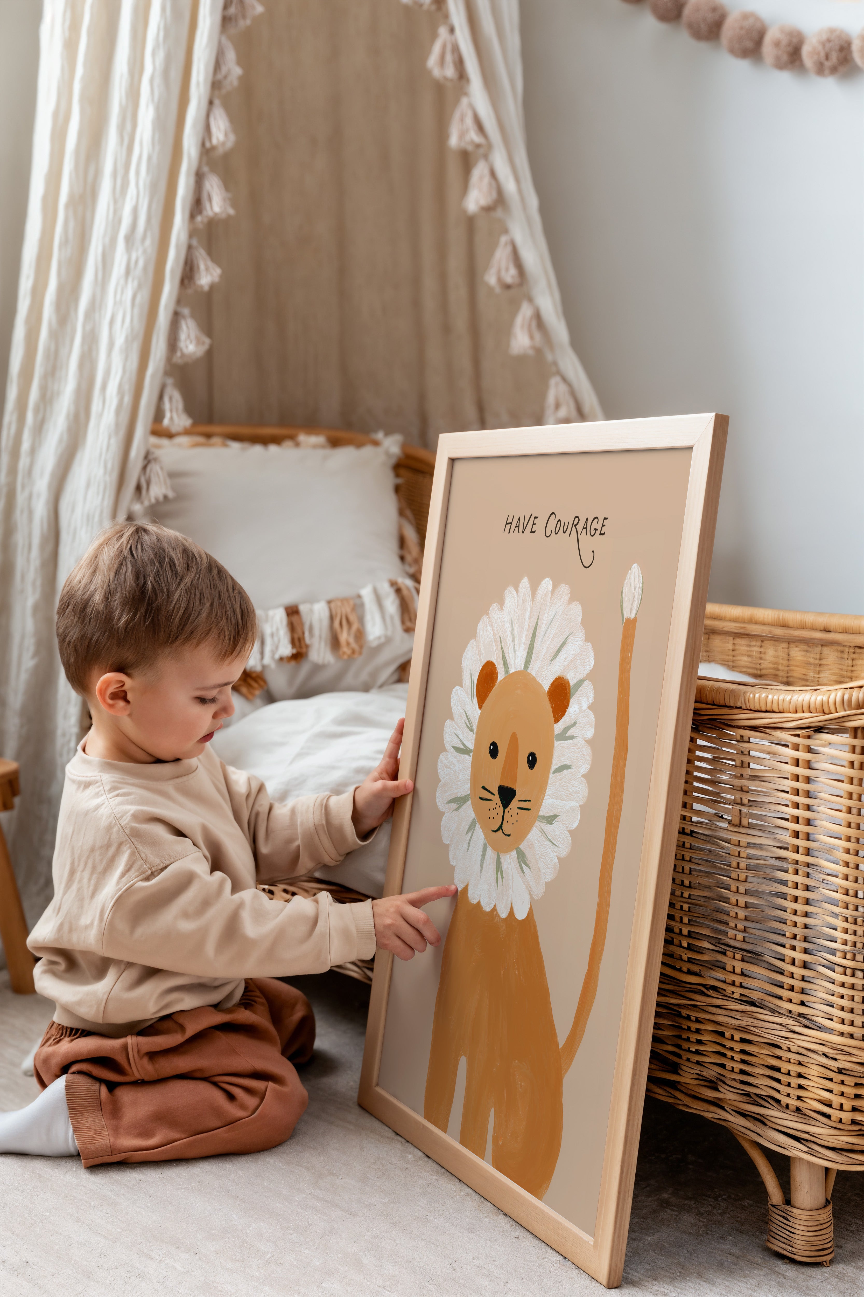 Kinderkamer Poster – Leeuw met Bloemenmanen