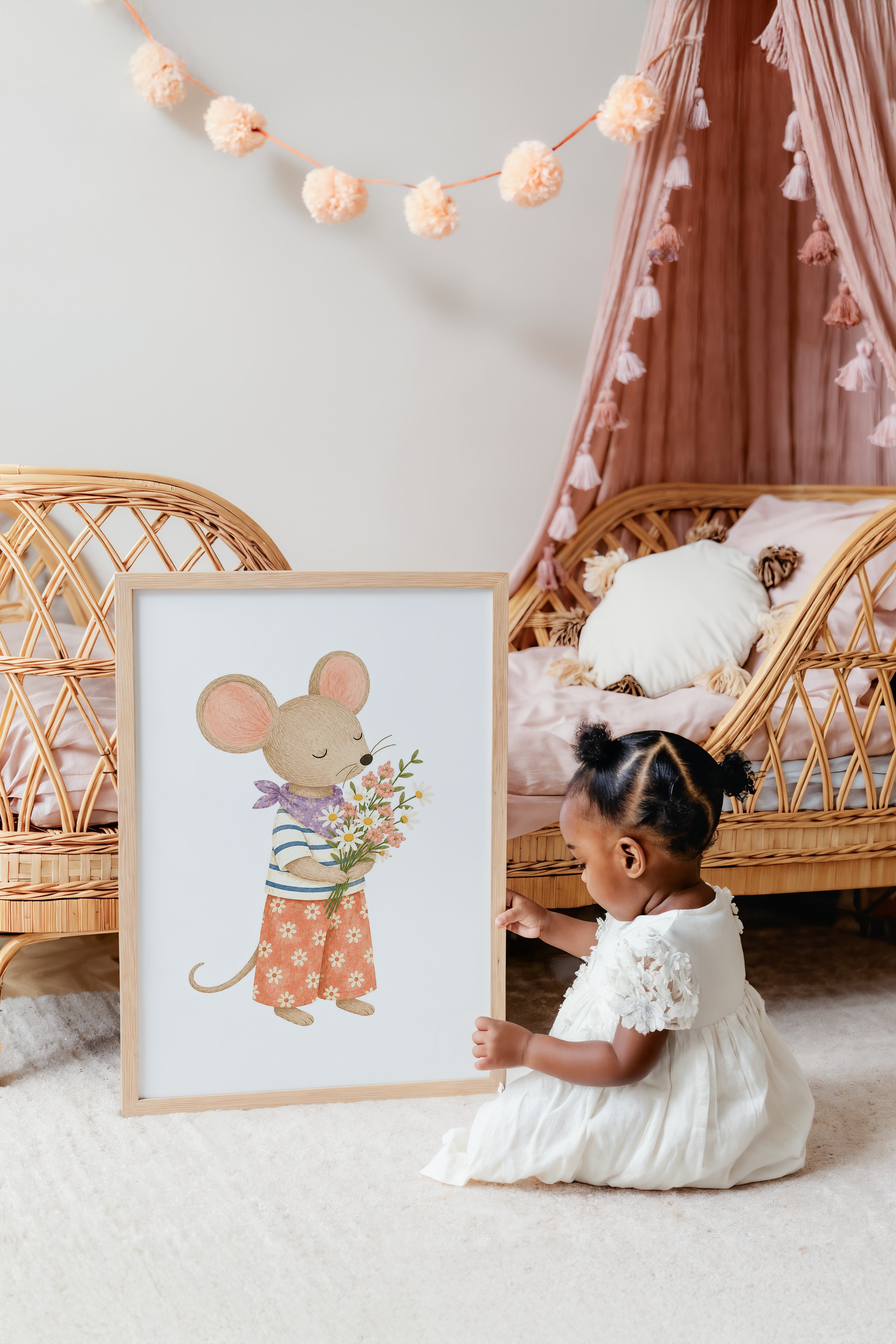Children's room print - Tennis Rabbit polka dot skirt