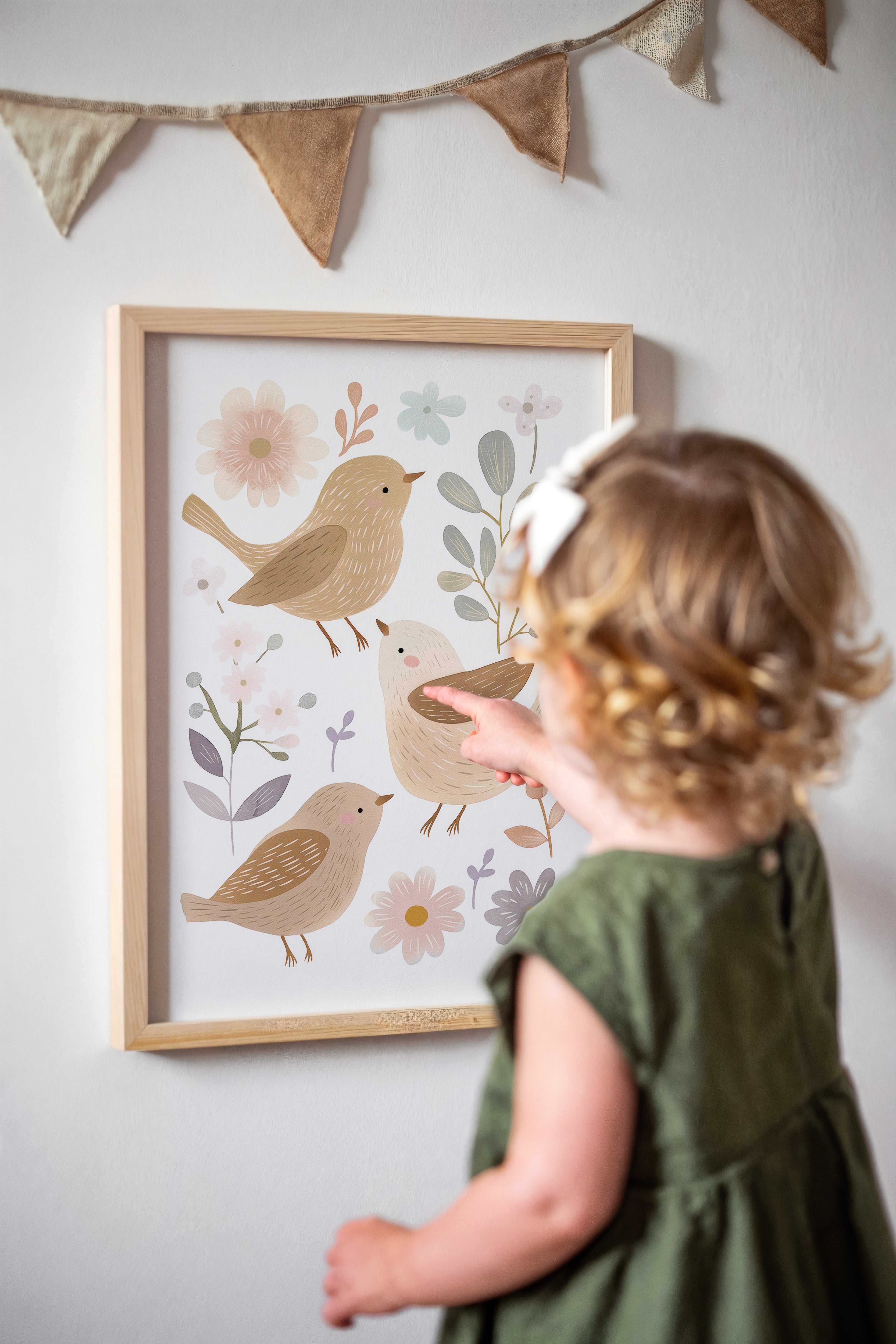 Children's room print - Birds and Flowers