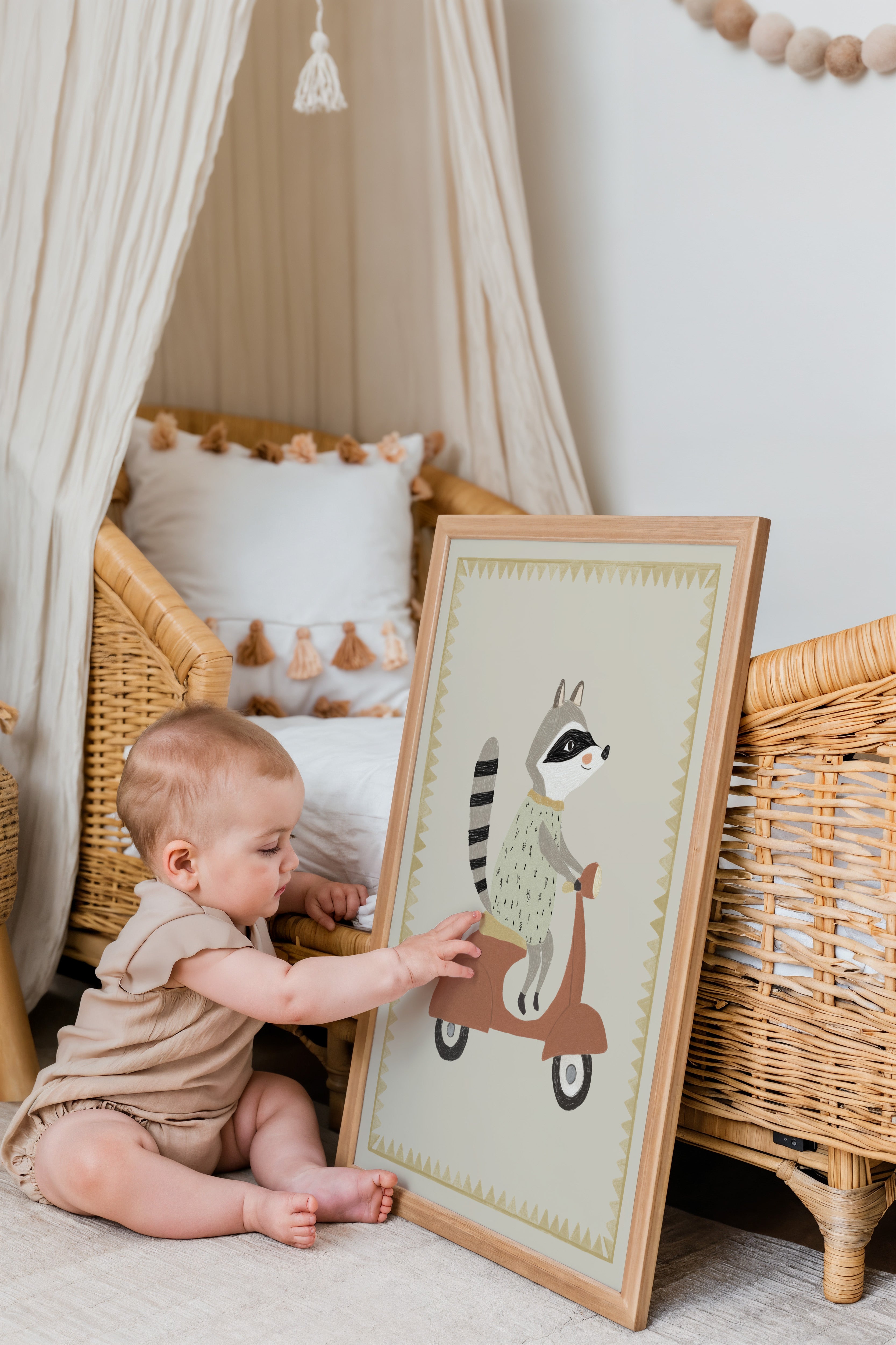 Nursery print - Raccoon on scooter