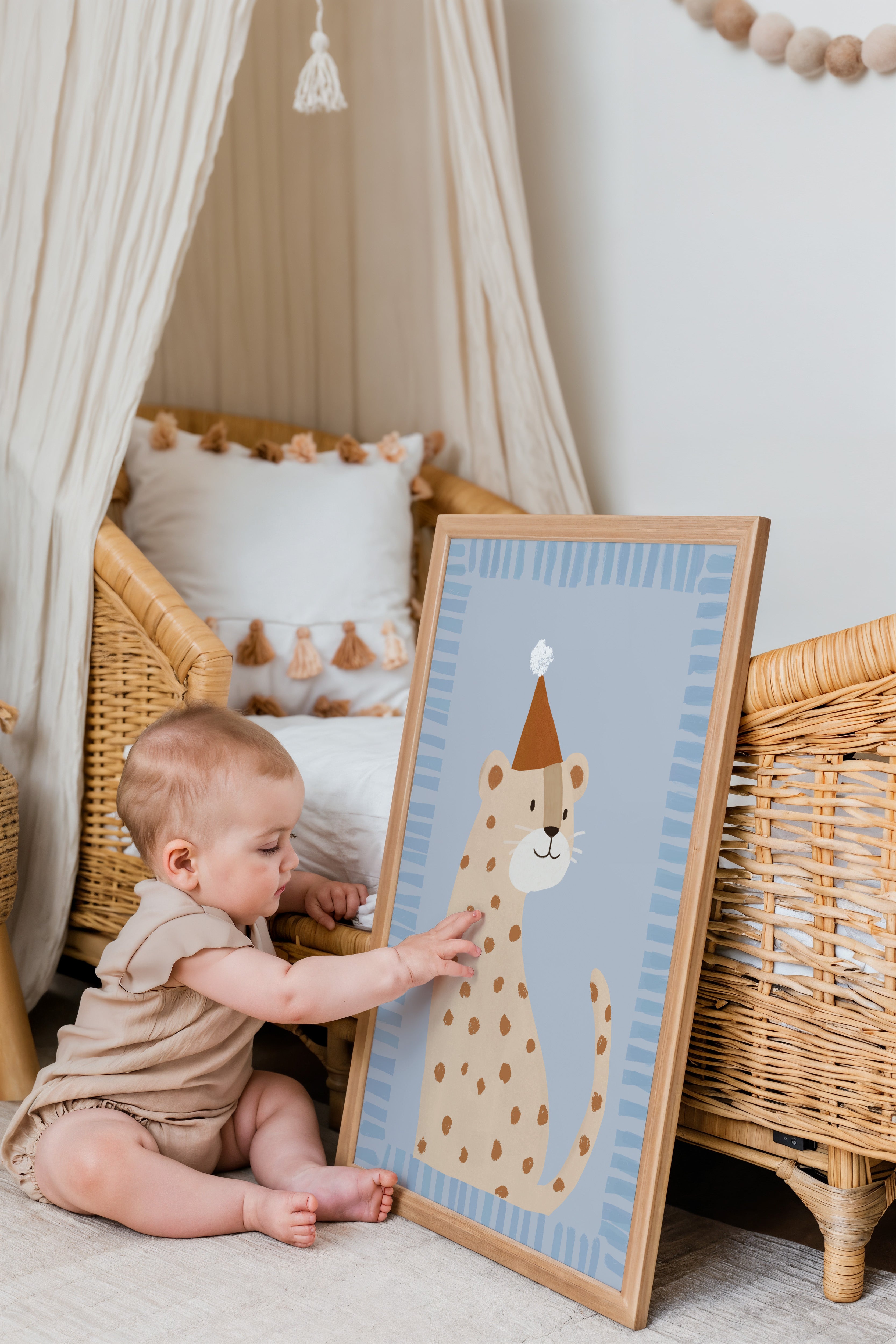 Kinderkamer print - Luipaard met feesthoed