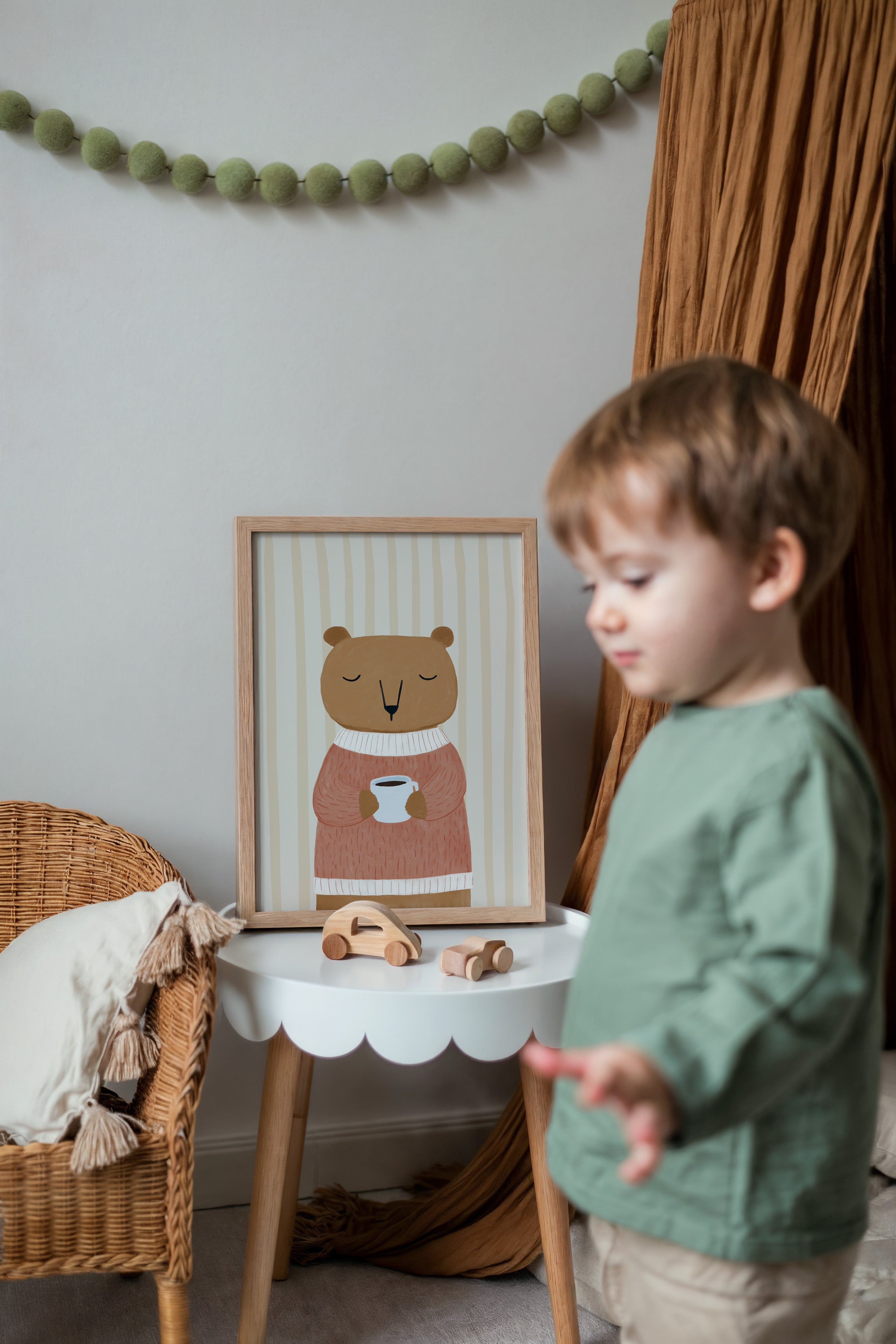 Children's room print - Bear with mug of coffee