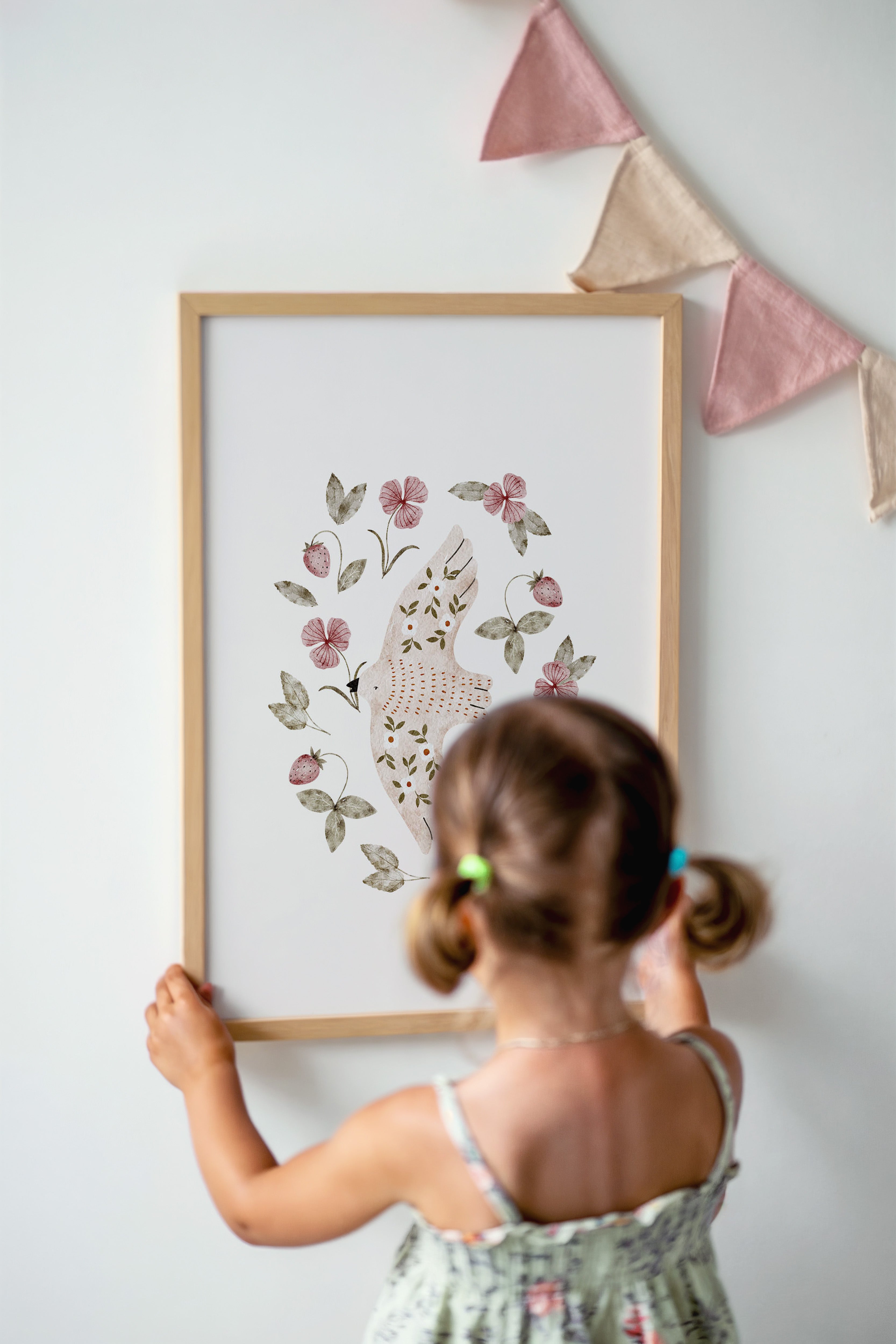 Children's room poster - Bird and Spring Flowers | Spring Garden