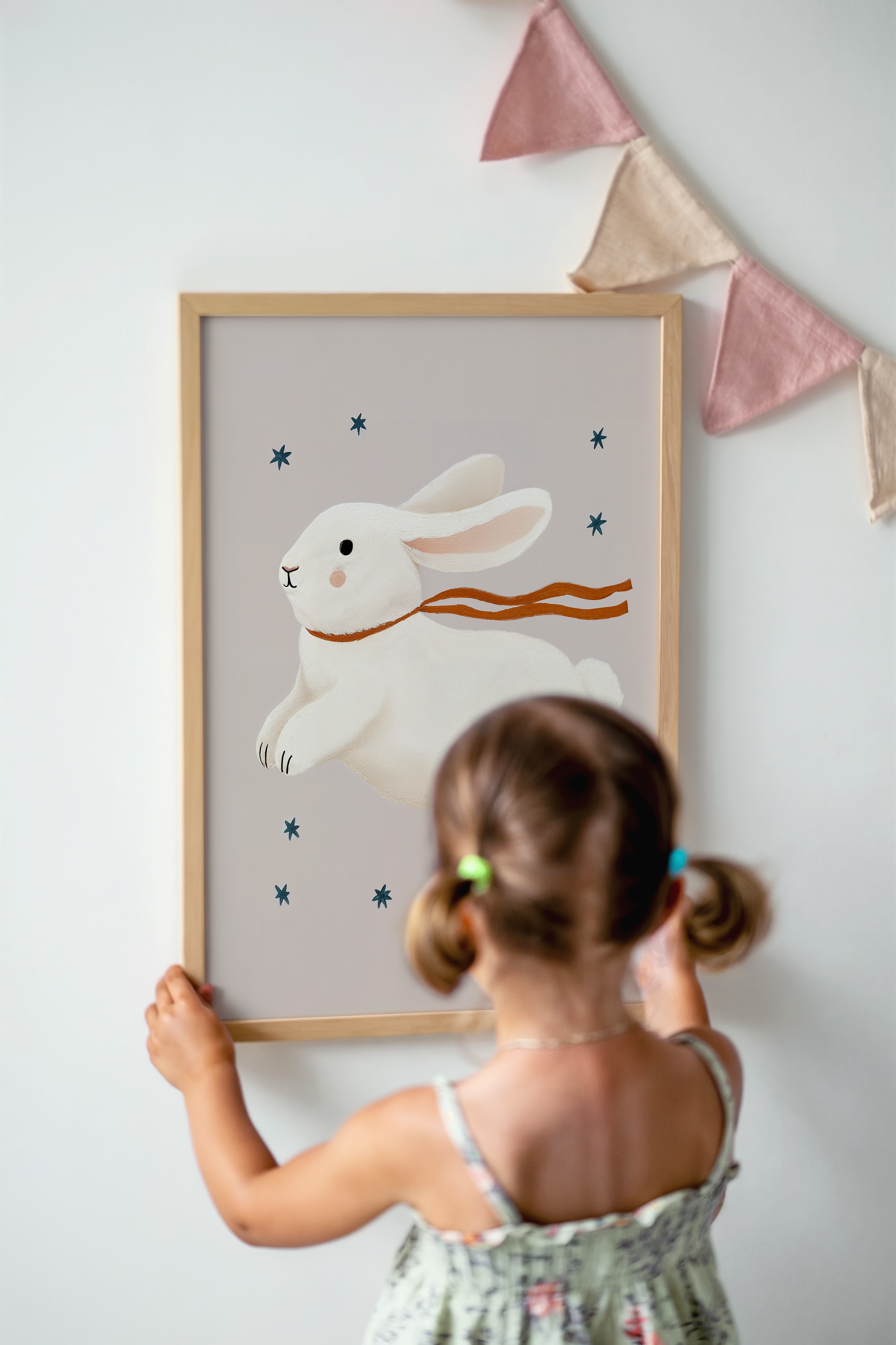 Kinderkamer print - Vliegend konijntje