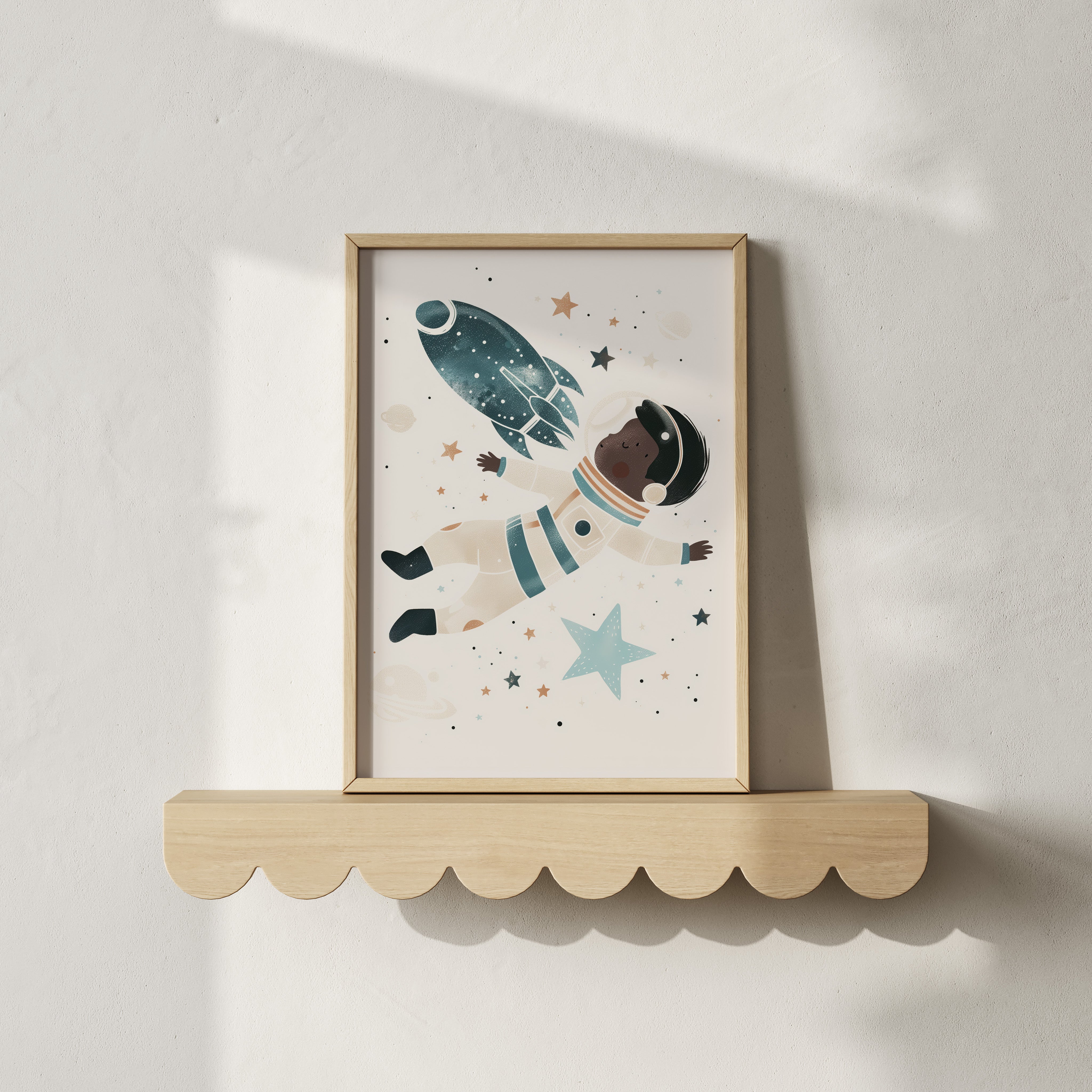 Kinderkamer print - Little Astronaut & Rocket