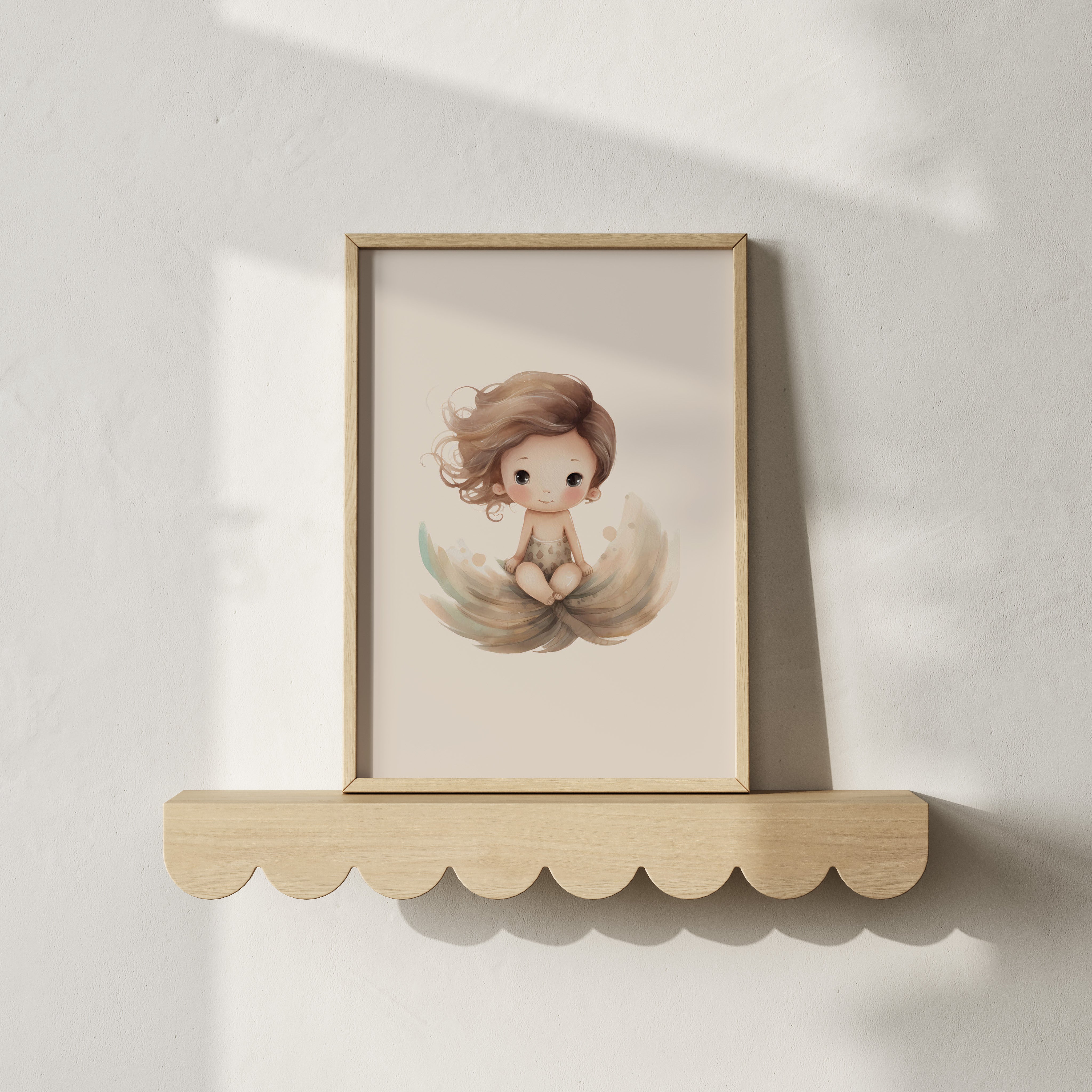 Children's room poster - Mermaid beige sitting on tail | Mermaids