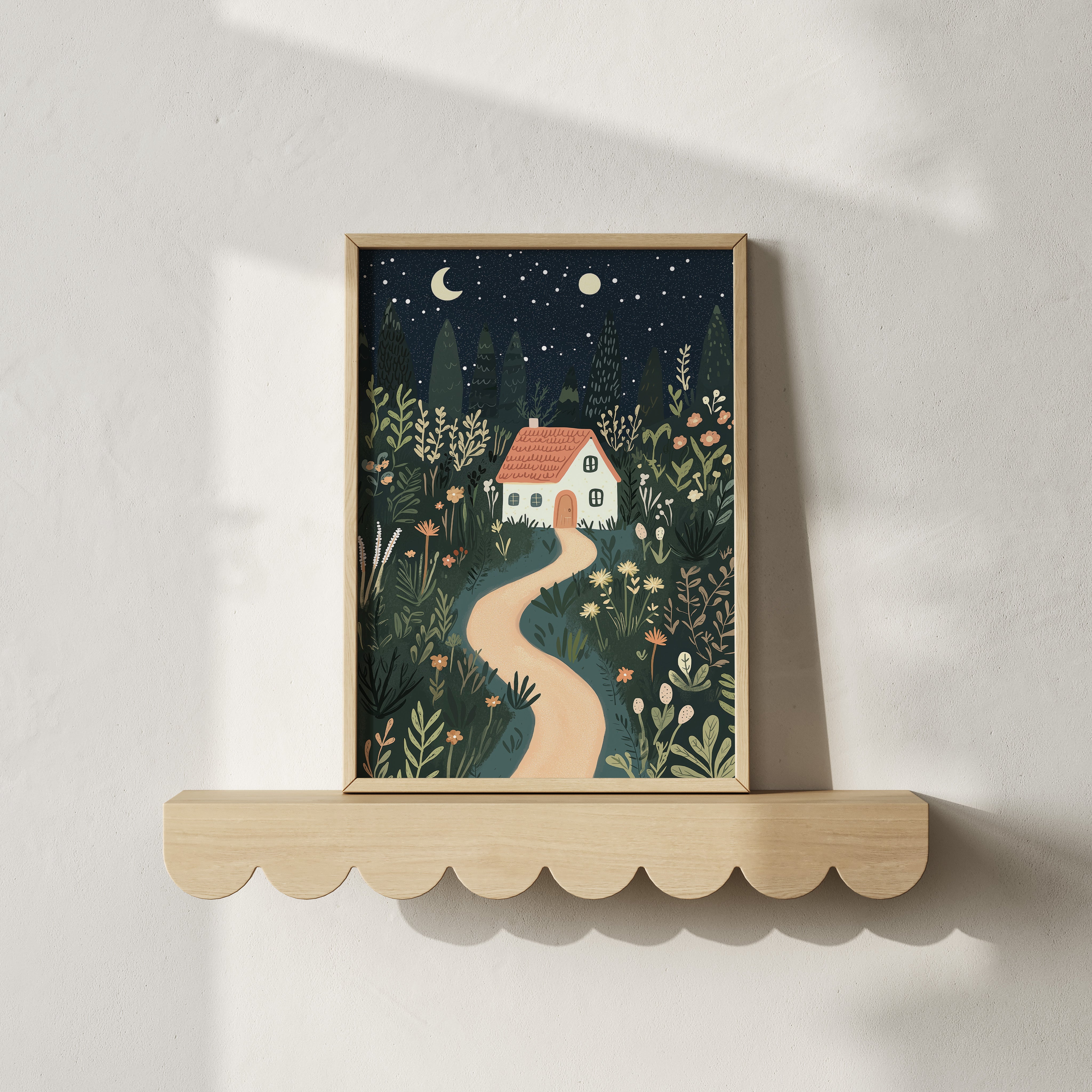 Children's room print - Night house in the forest