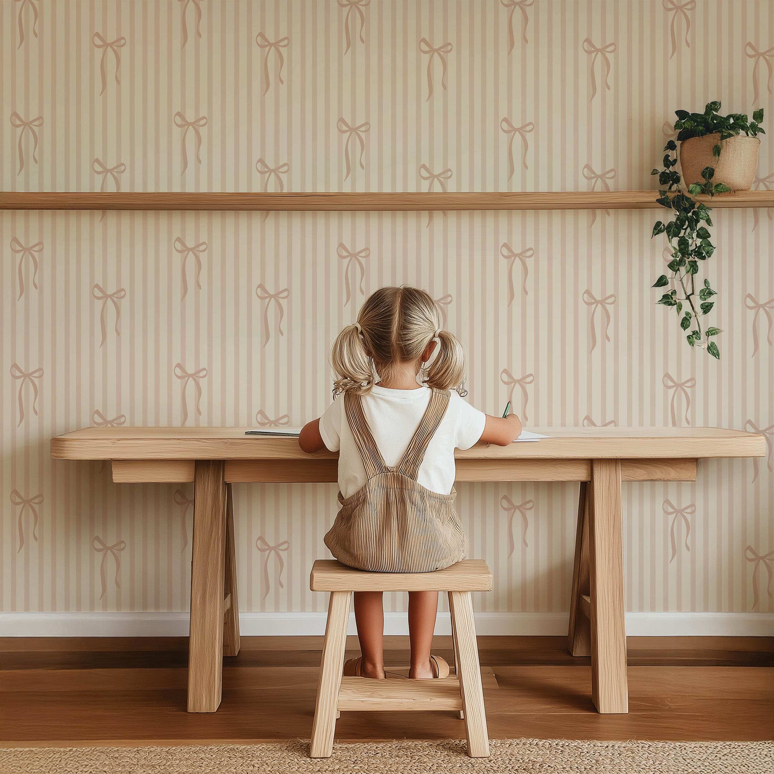 Behang Striped Bows - beige