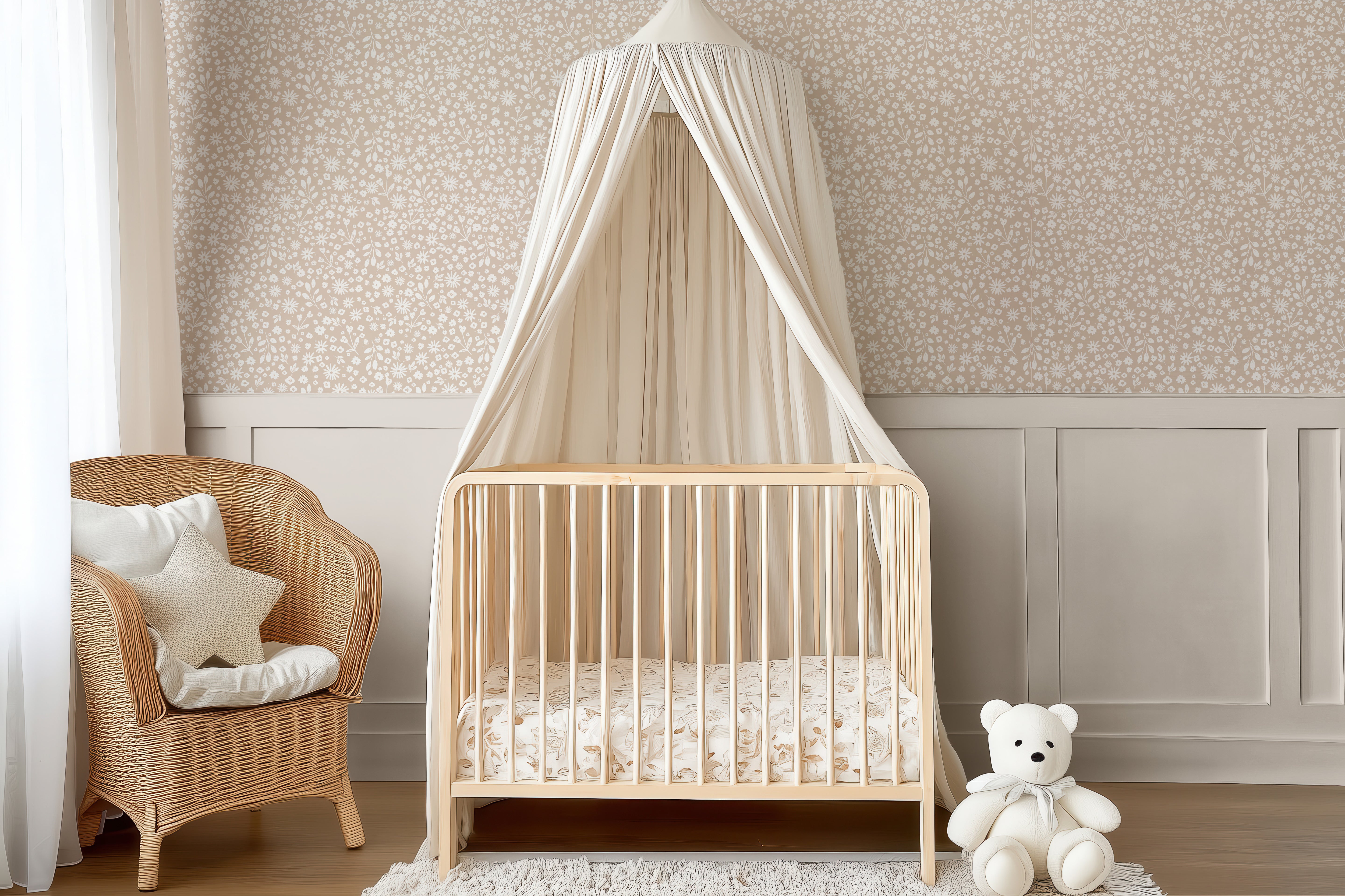 Behang Bloemenveld - beige