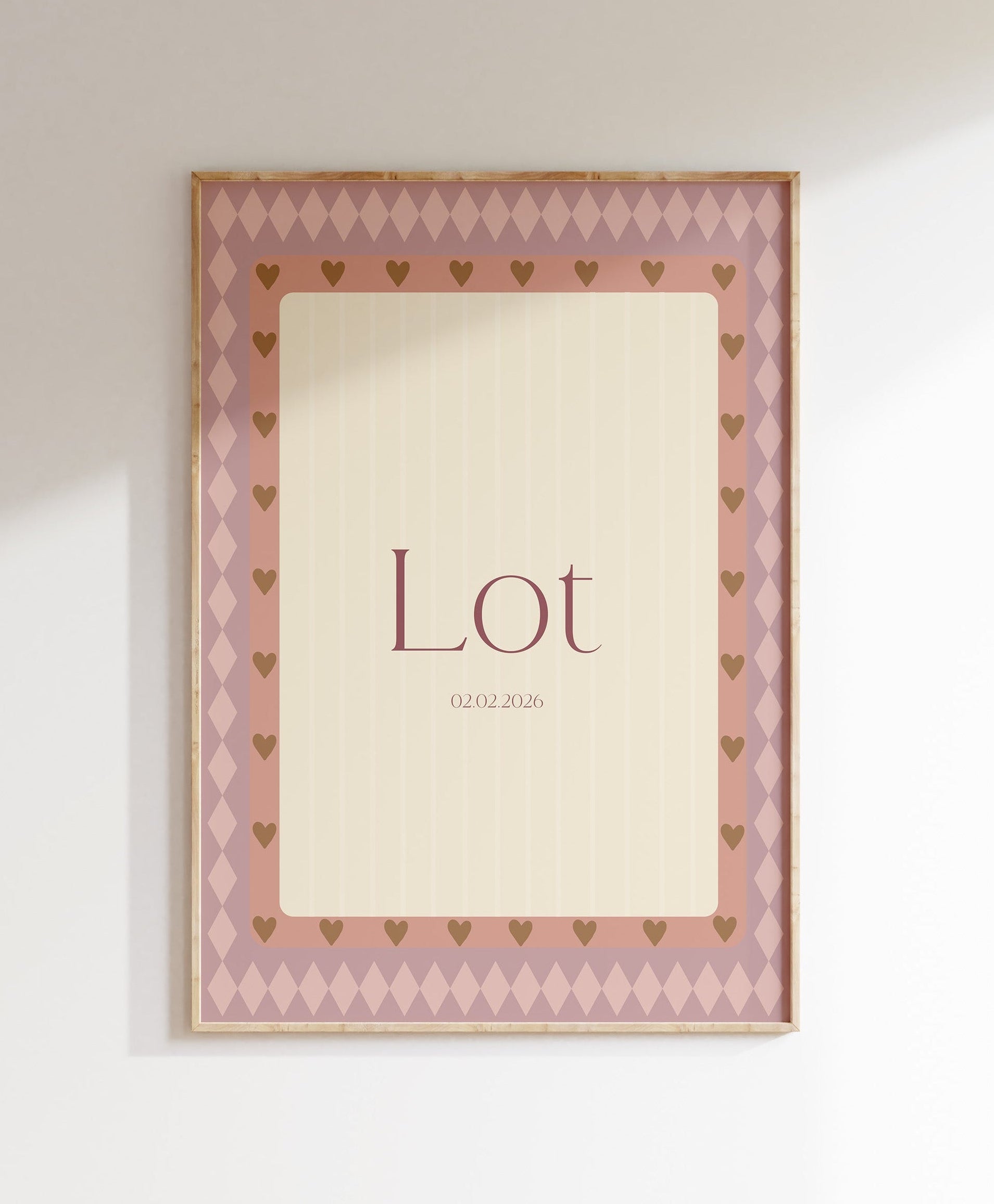 Naamposter klein hartje - lila/blush