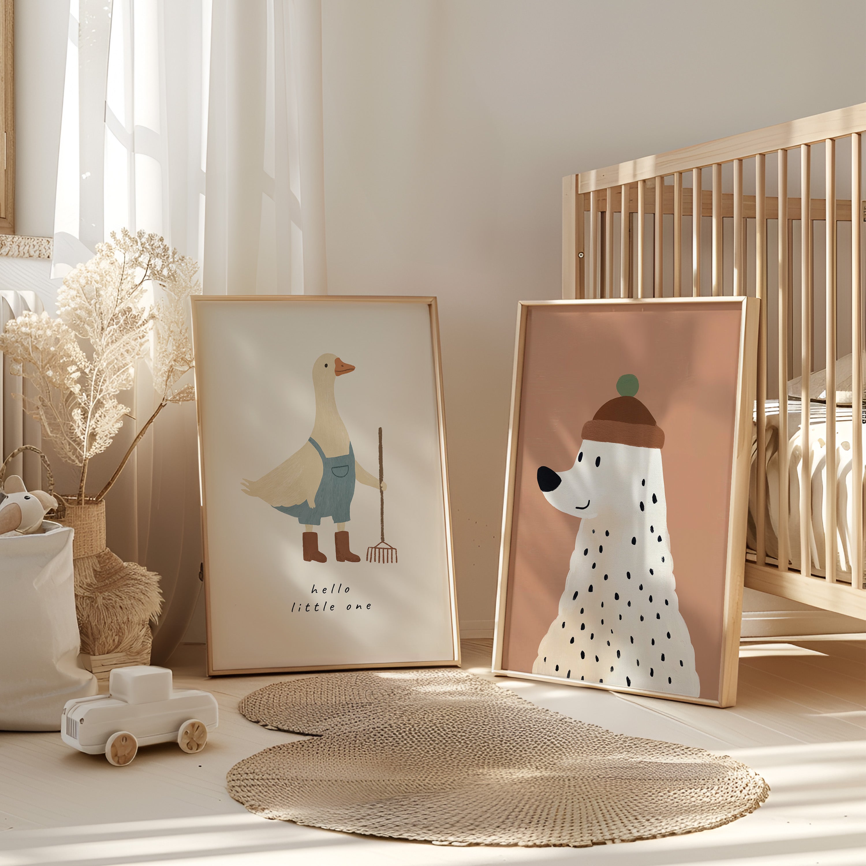 Kinderkamer print - Witte beer met muts