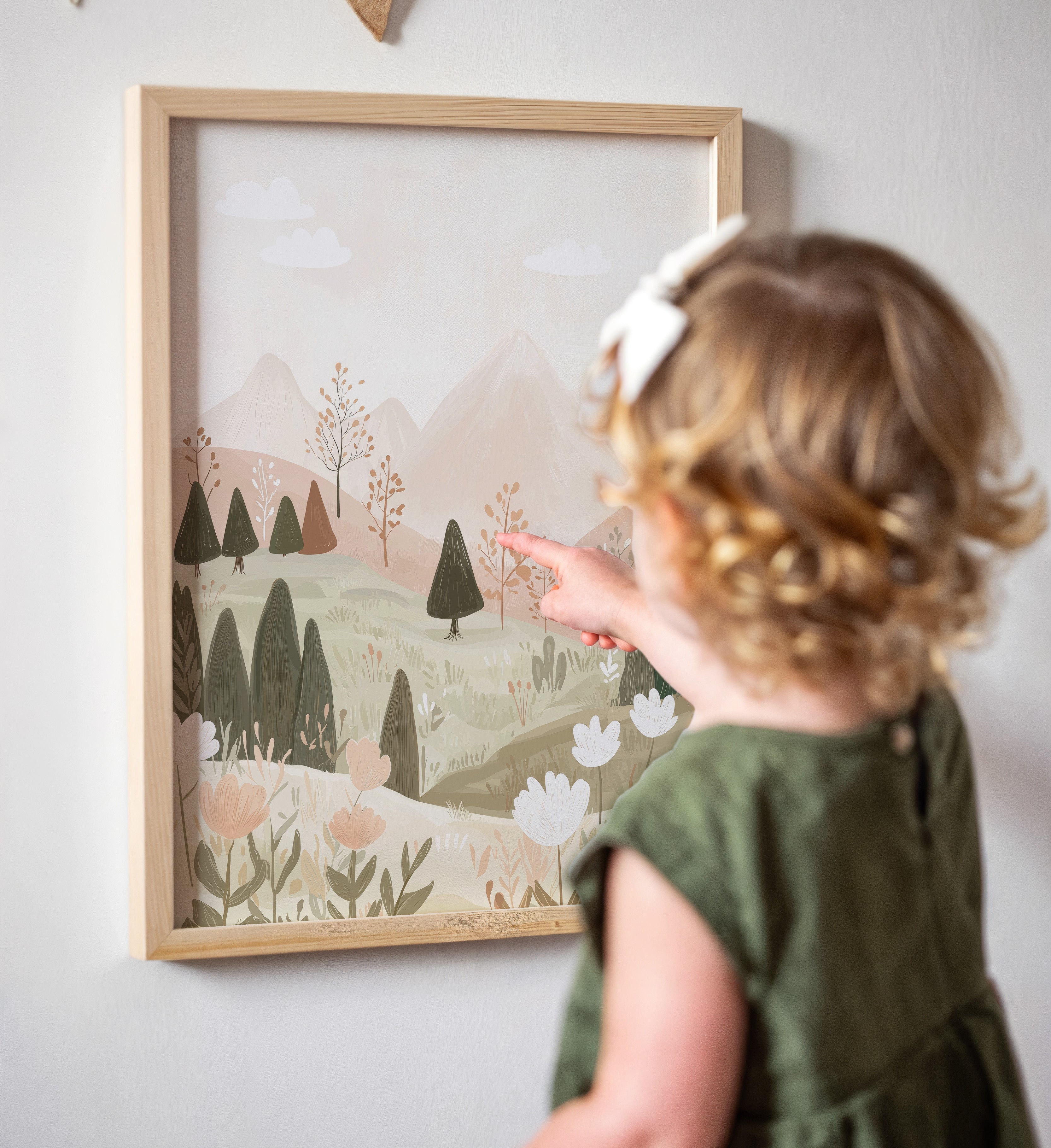 Children's room print - Mountains and flowers