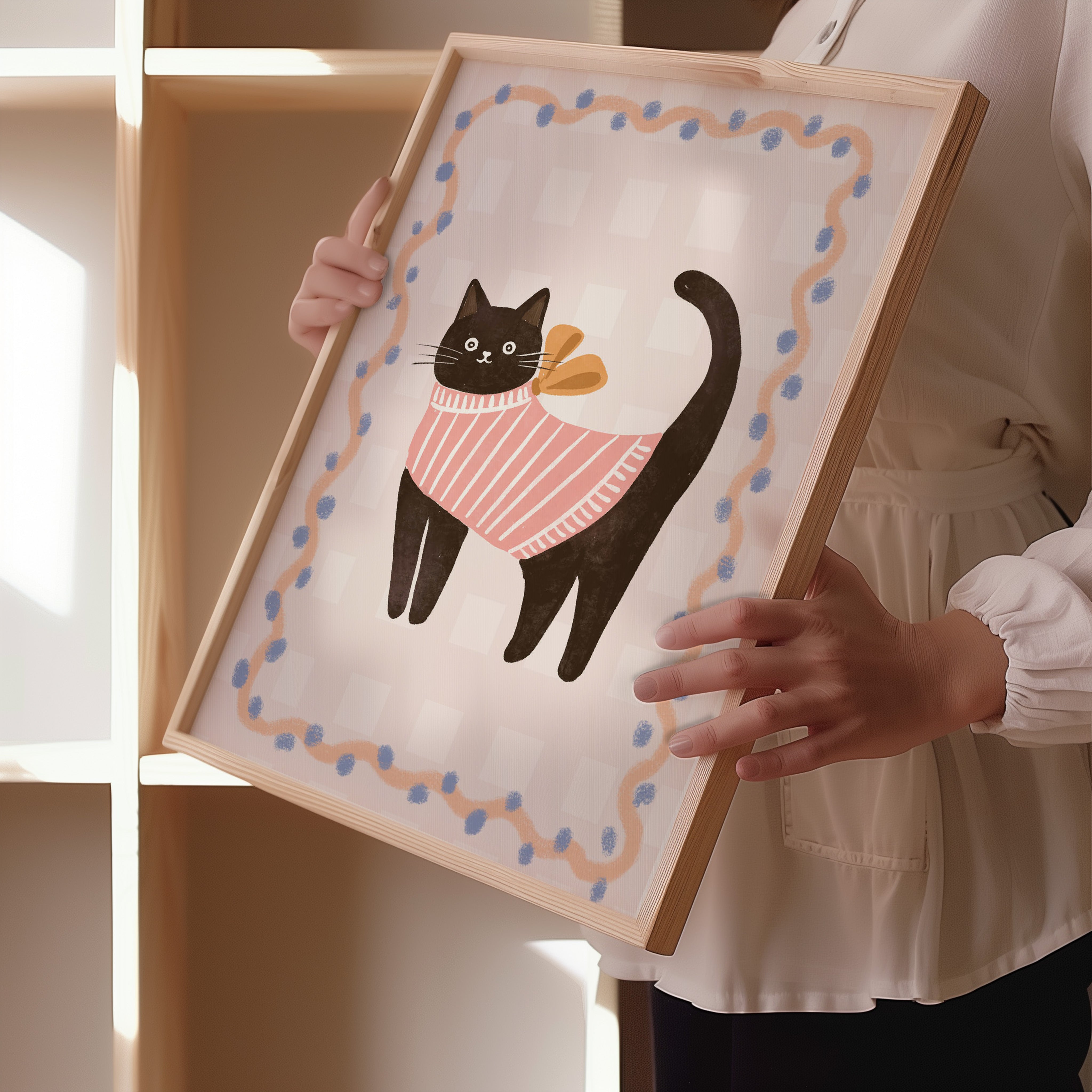 Kinderkamer print – Zwarte kat met trui