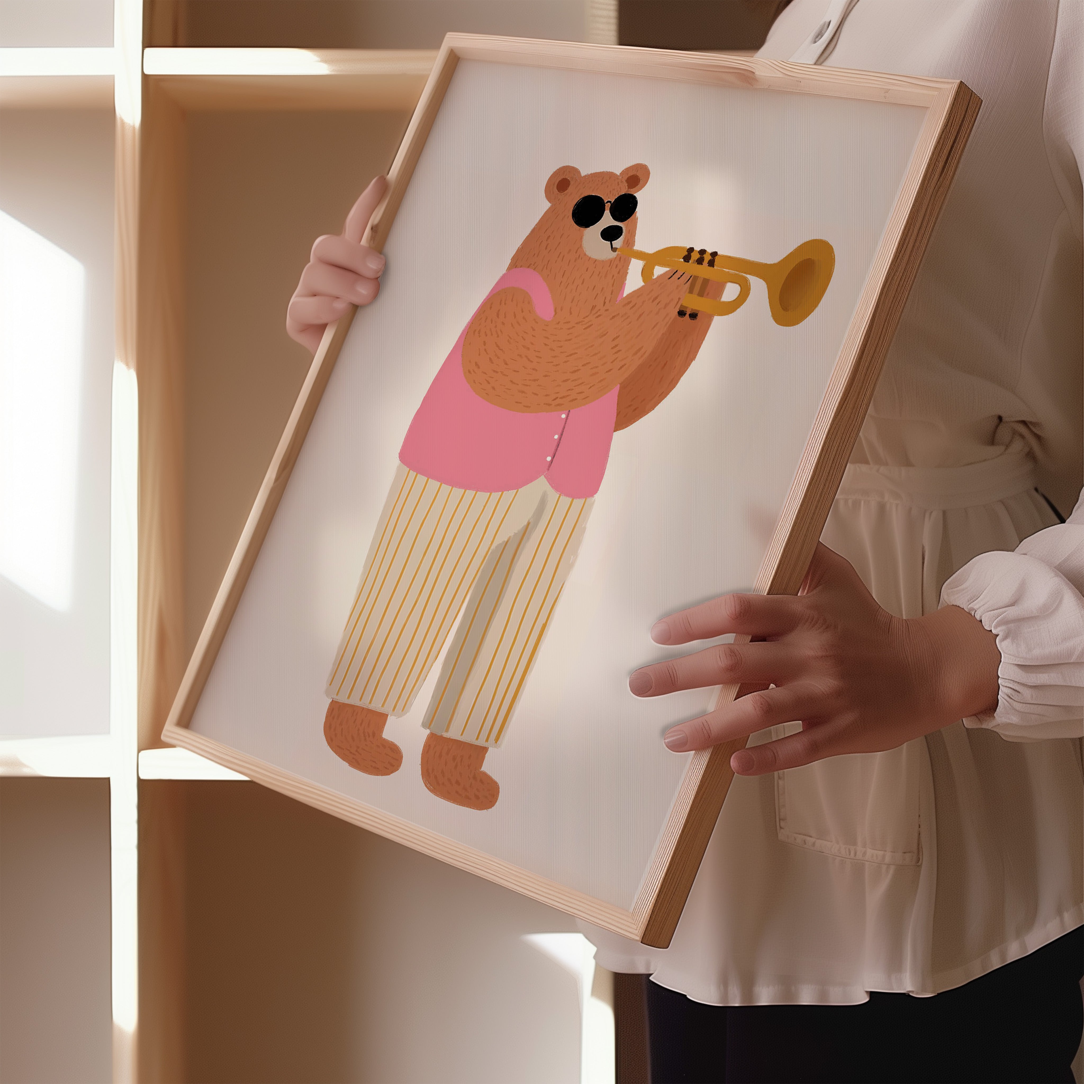 Children's room print - Bear with trumpet