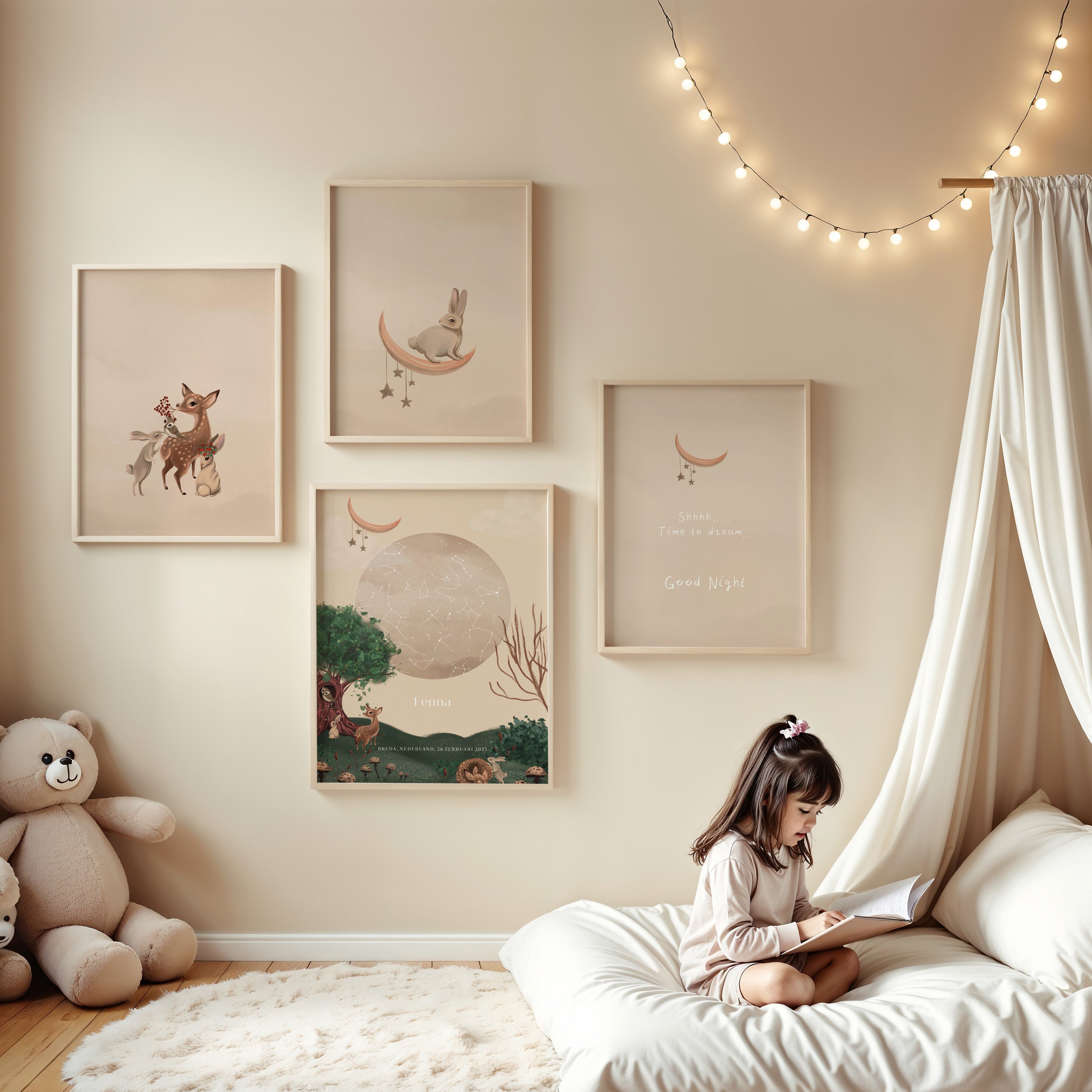 Kinderkamer poster - Konijntje op de maan | Enchanted Forest