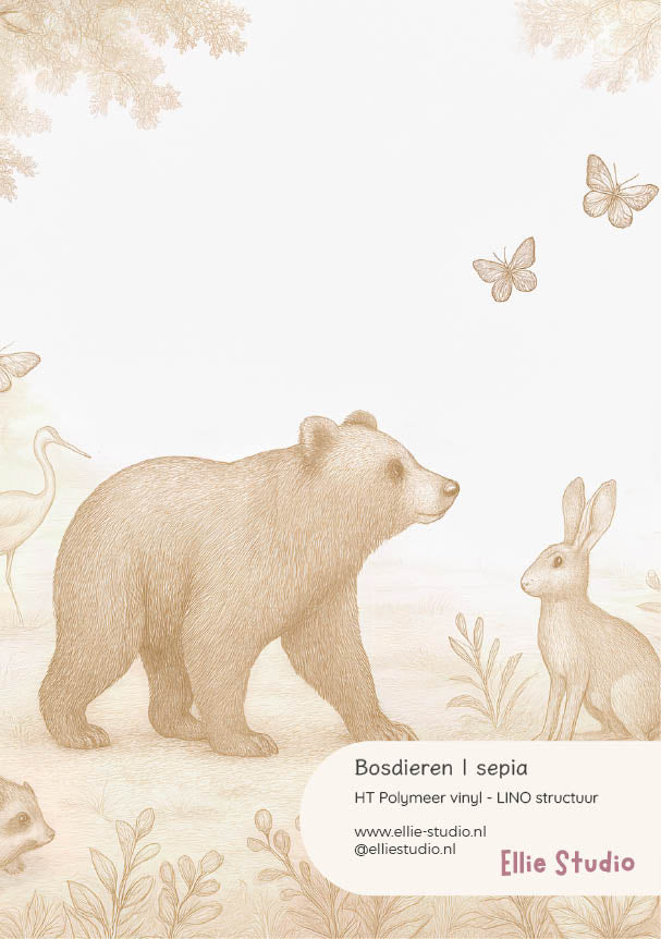 Muursticker staal - Bosdieren | sepia