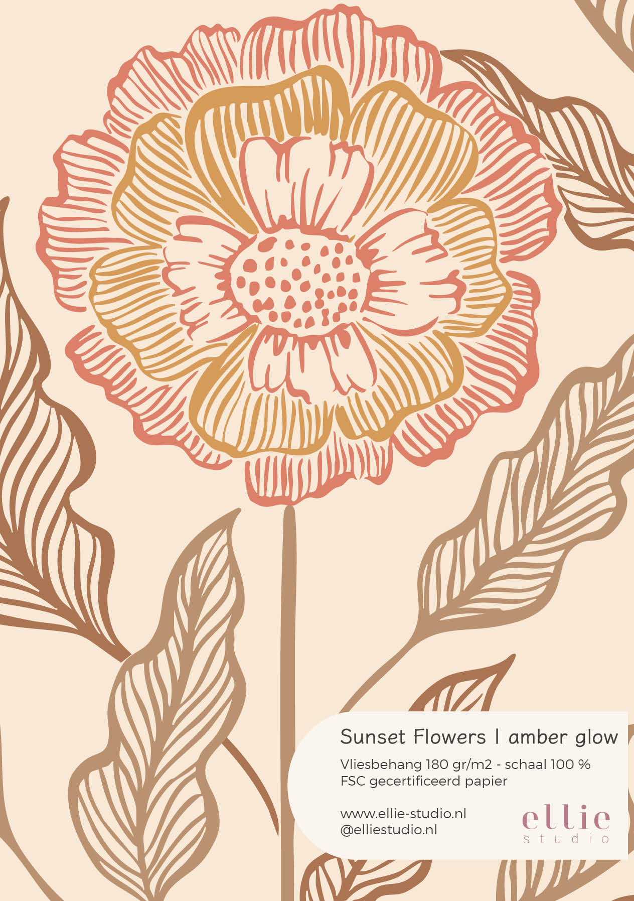 Behangstaal Sunset Flowers - amber glow