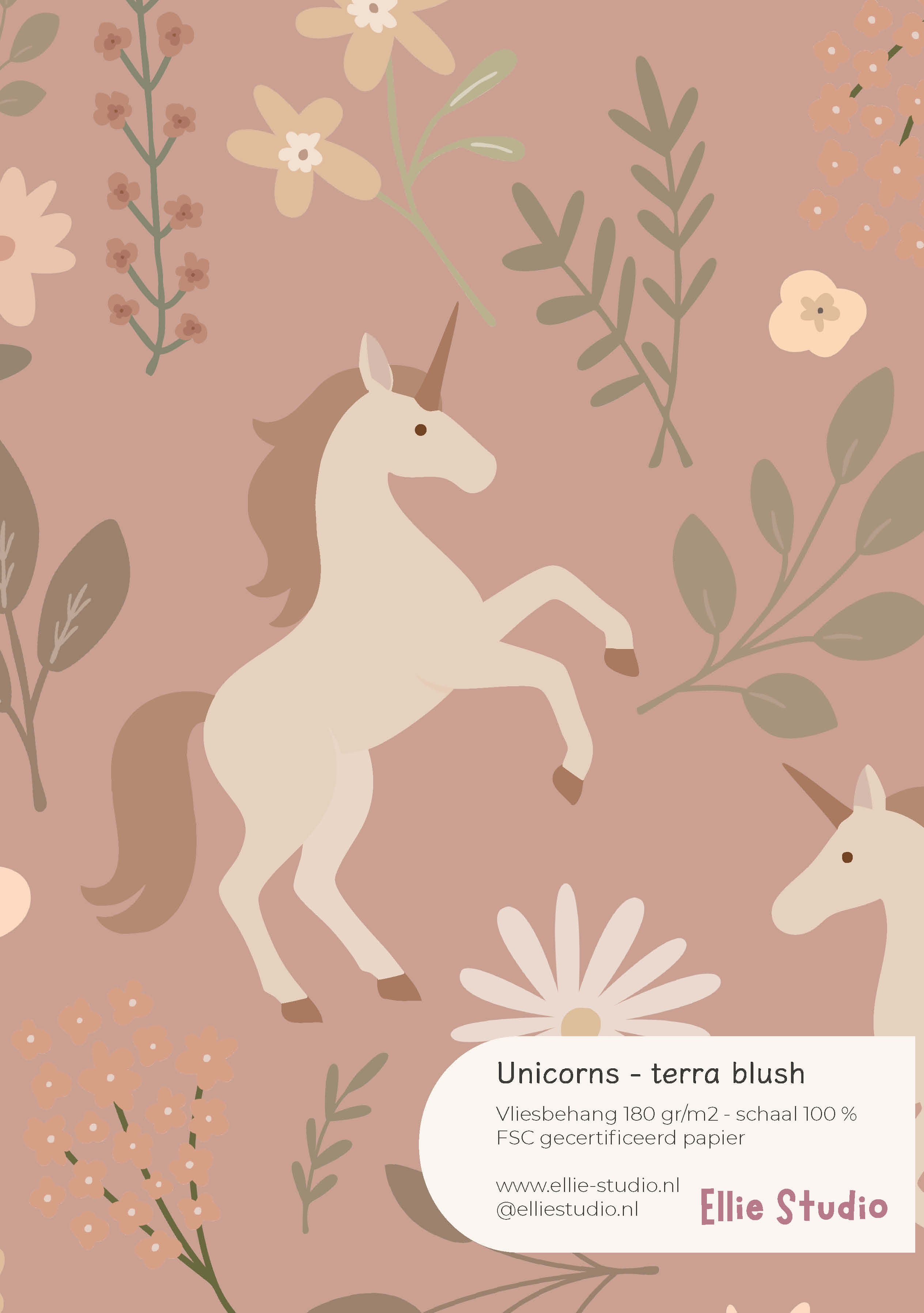Wallpaper sample Unicorns - terra blush