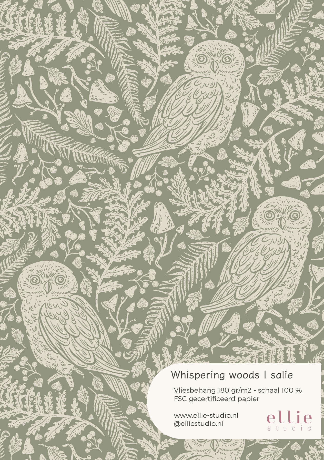 Wallpaper sample Whispering Woods - sage green