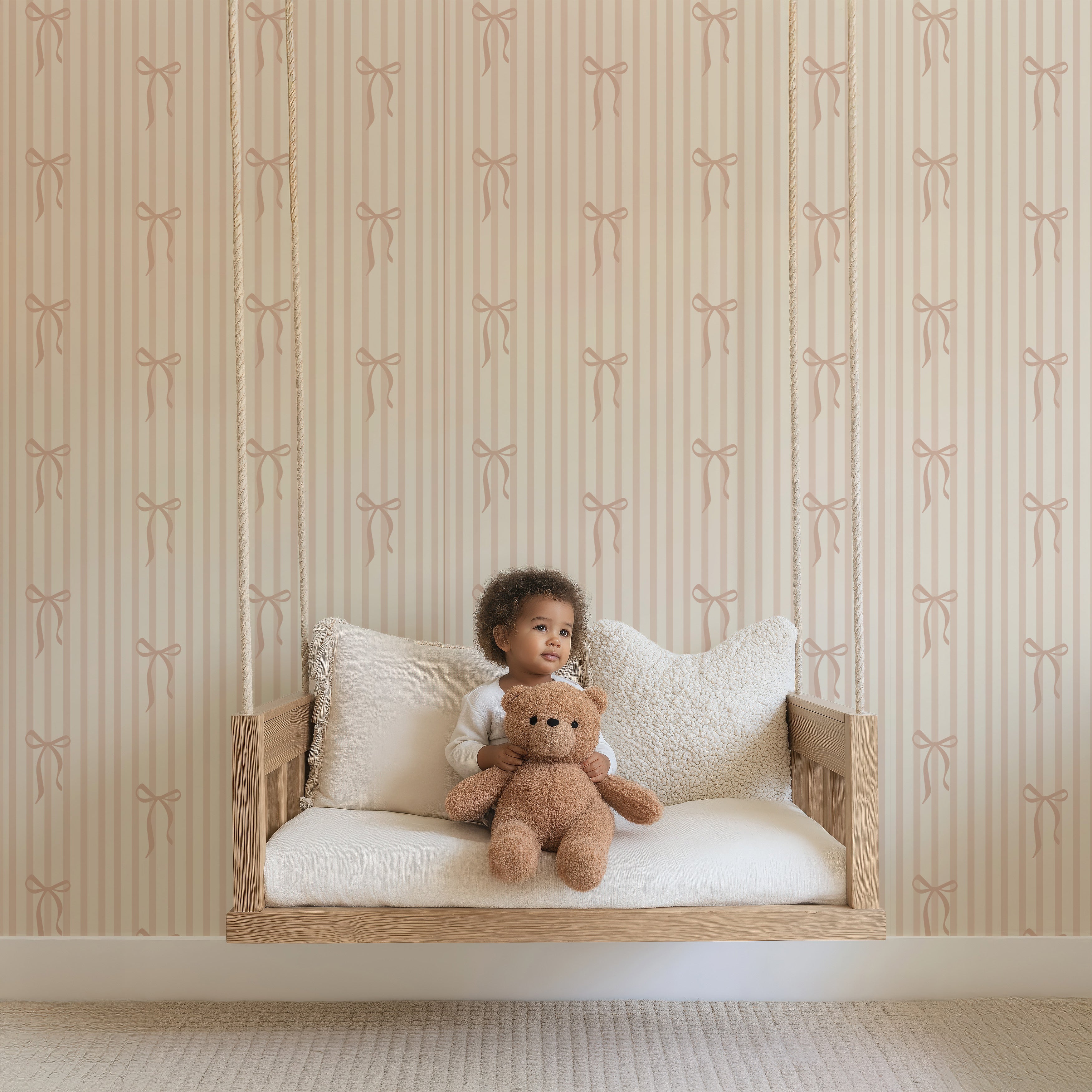 Behang Striped Bows - beige
