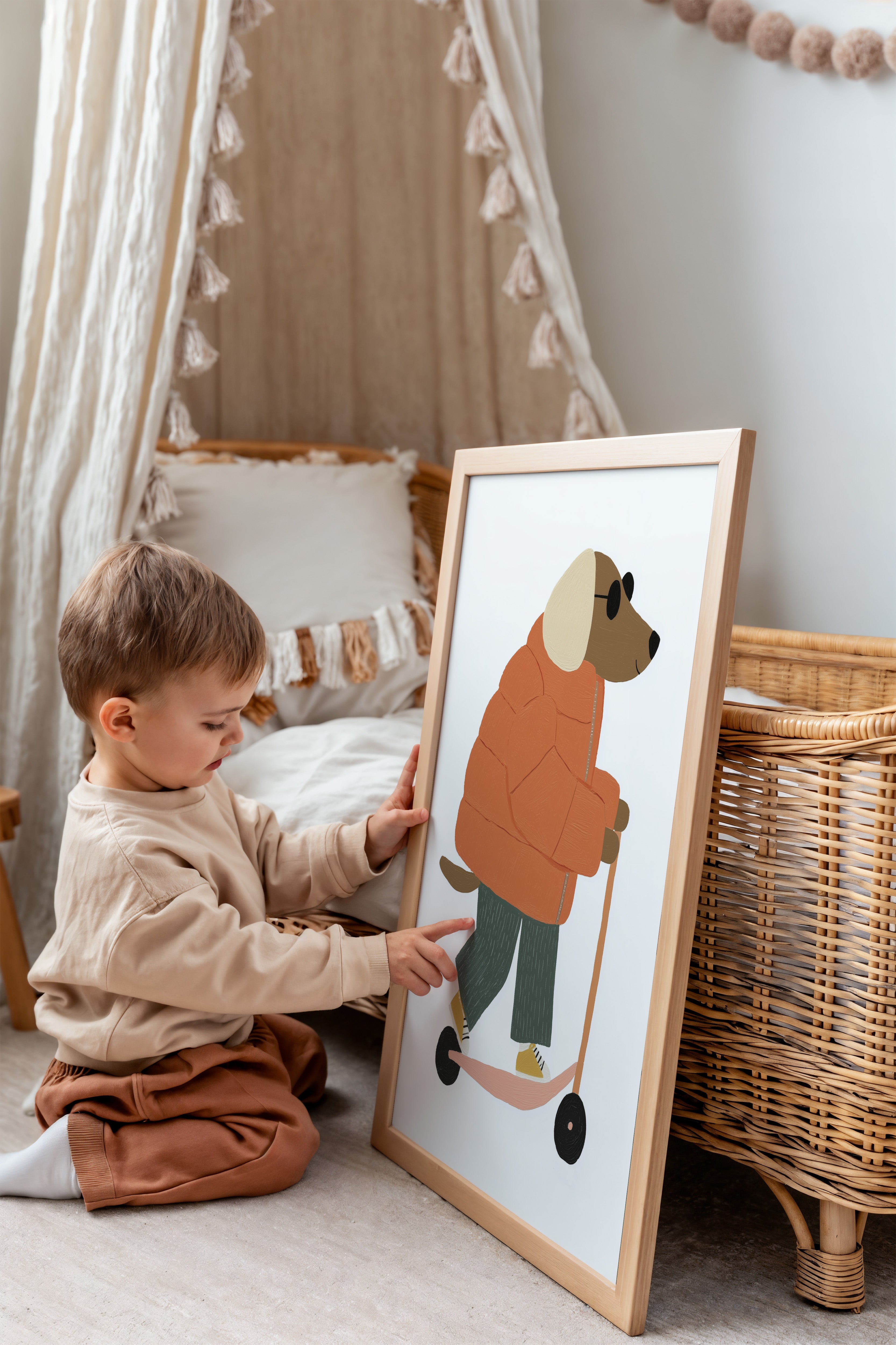 Children's room print - Dog on scooter