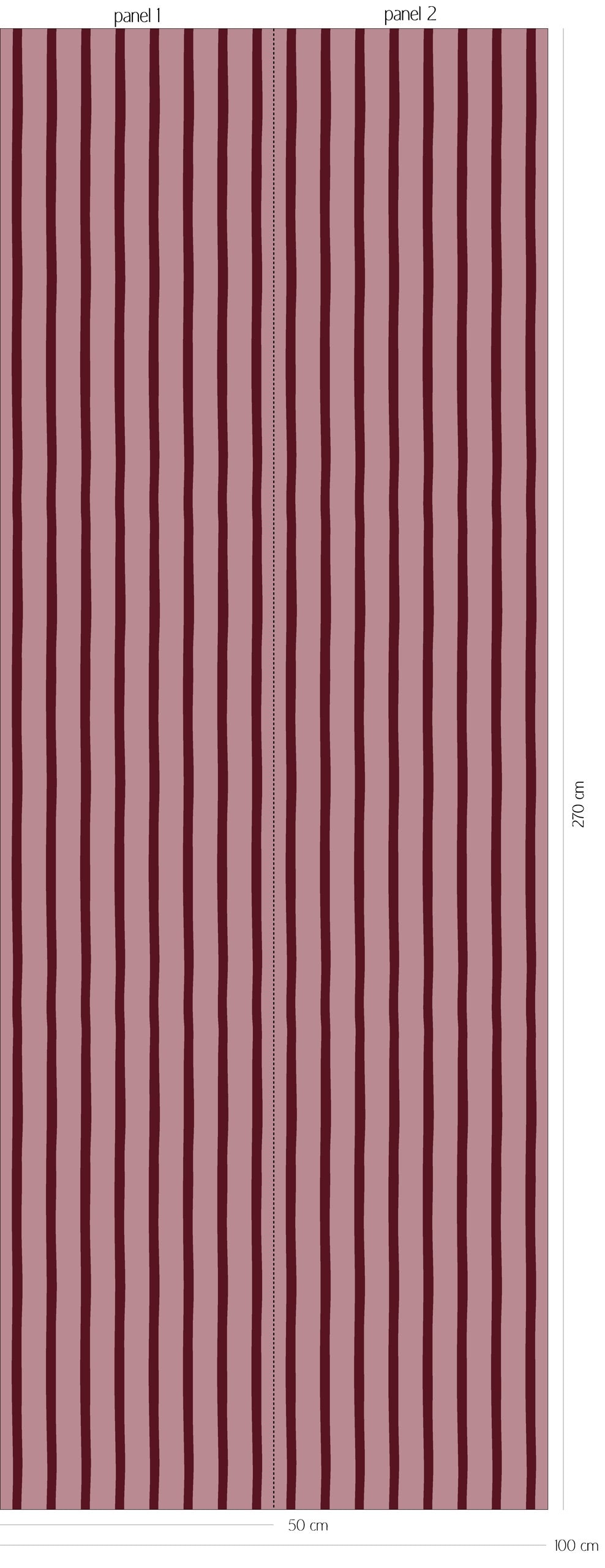 Patroonoverzicht van Flow Stripes - mauve merlot behang met fijne, licht golvende verticale strepen in zacht mauve en diep merlotrood