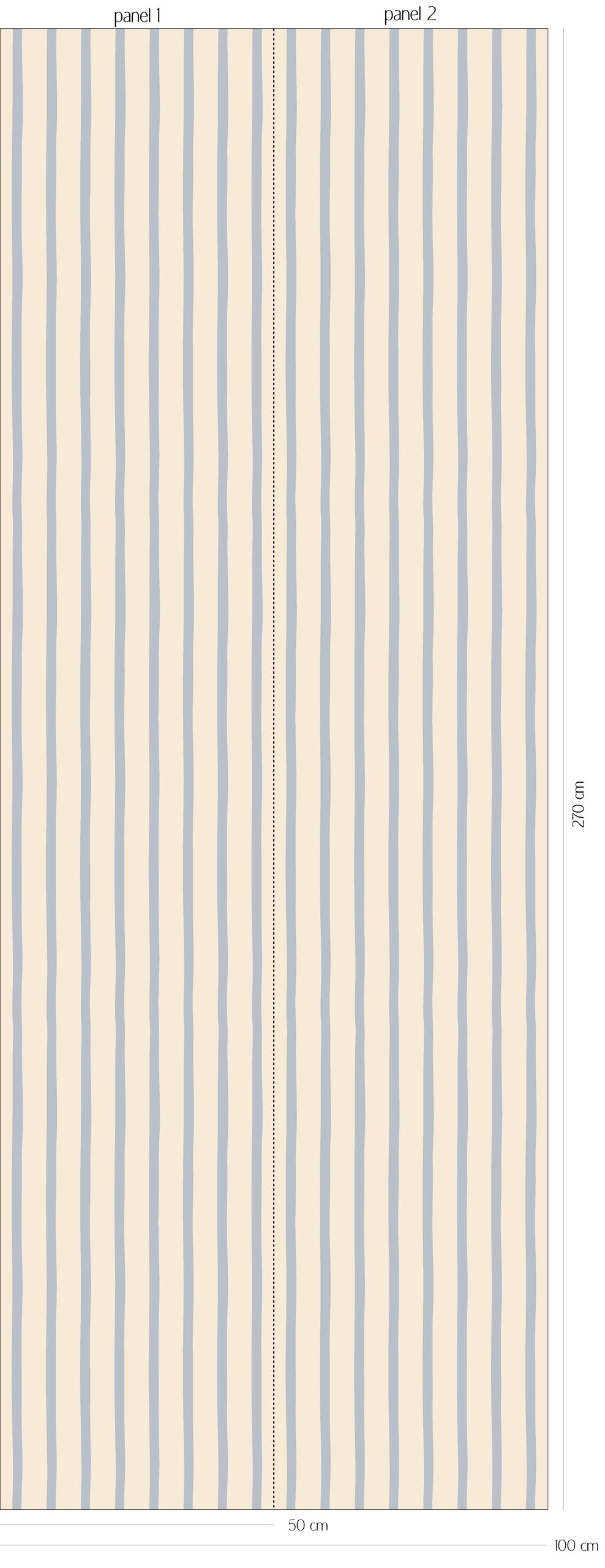 Patroonoverzicht van Flow Stripes - vanilla blue behang met fijne, licht golvende verticale strepen in warme vanillecrème en zacht lichtblauw