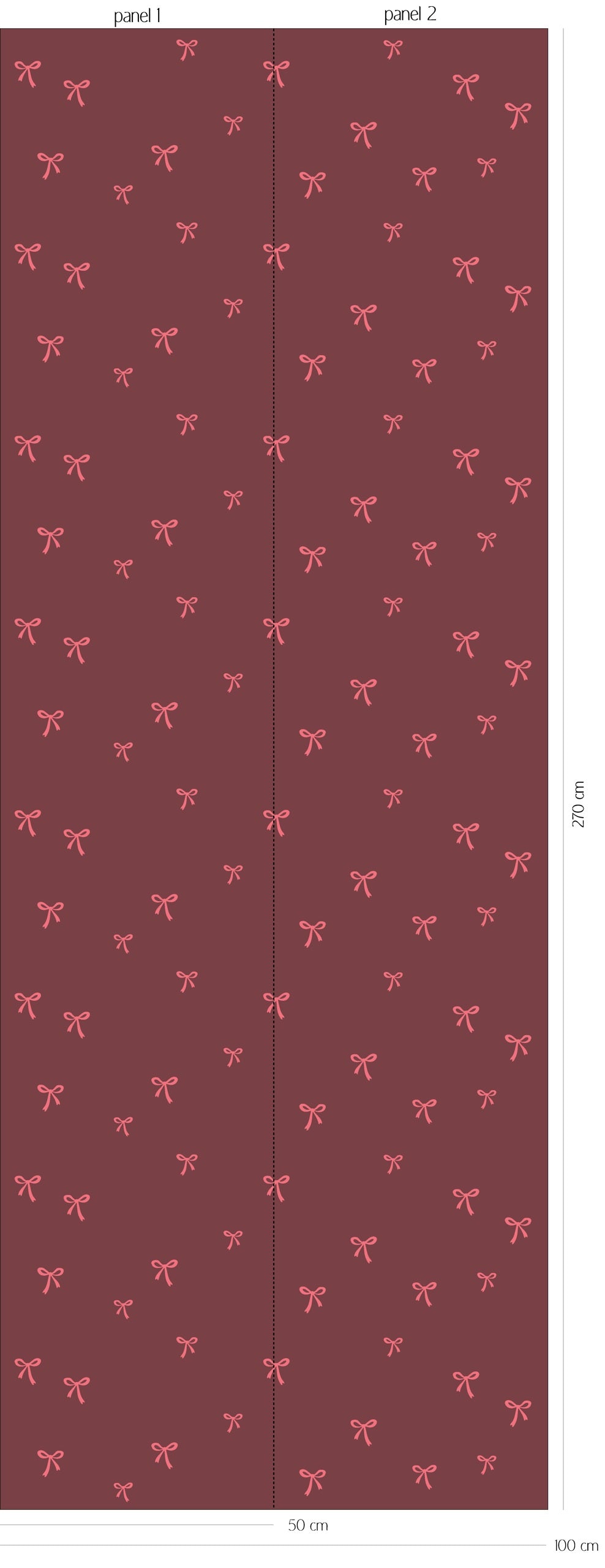 Patroonoverzicht van Strikjes - velvet burgundy behang met kleine, los getekende strikjes in diep bordeauxrood en helder roze