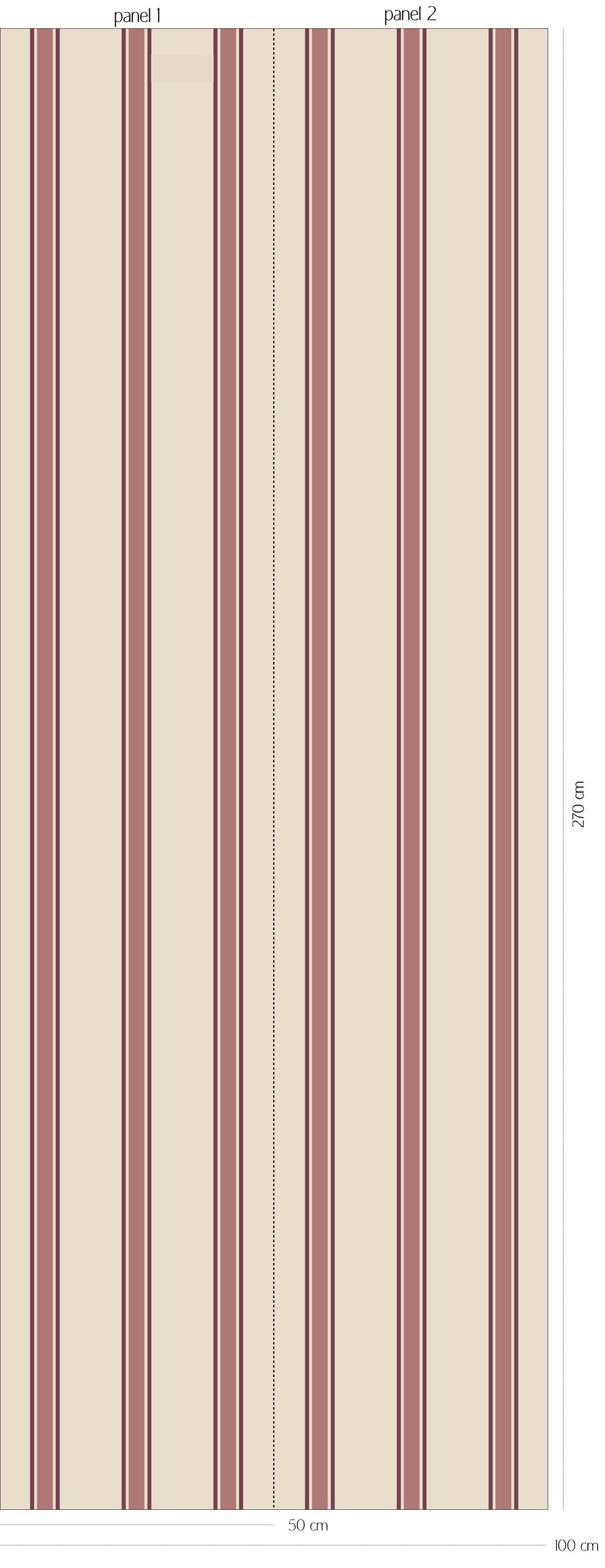 Patroonoverzicht van Vintage Stripes - blush burgundy behang met verticale strepen in verschillende breedtes in licht beige, zacht blushroze en bordeauxrood